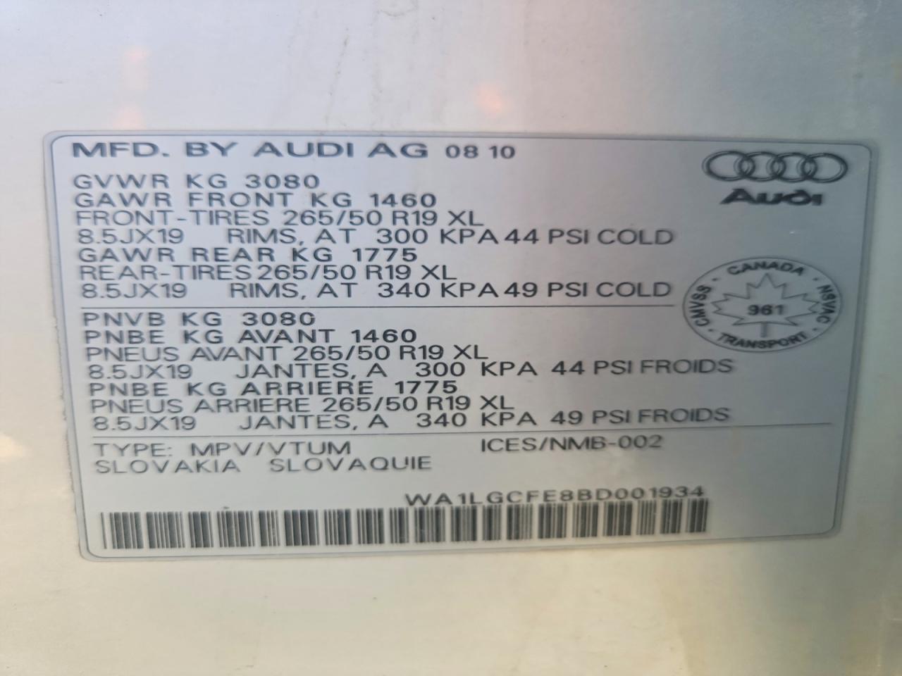 2011 Audi Q7 Premium Plus Silver vin: WA1LGCFE8BD001934