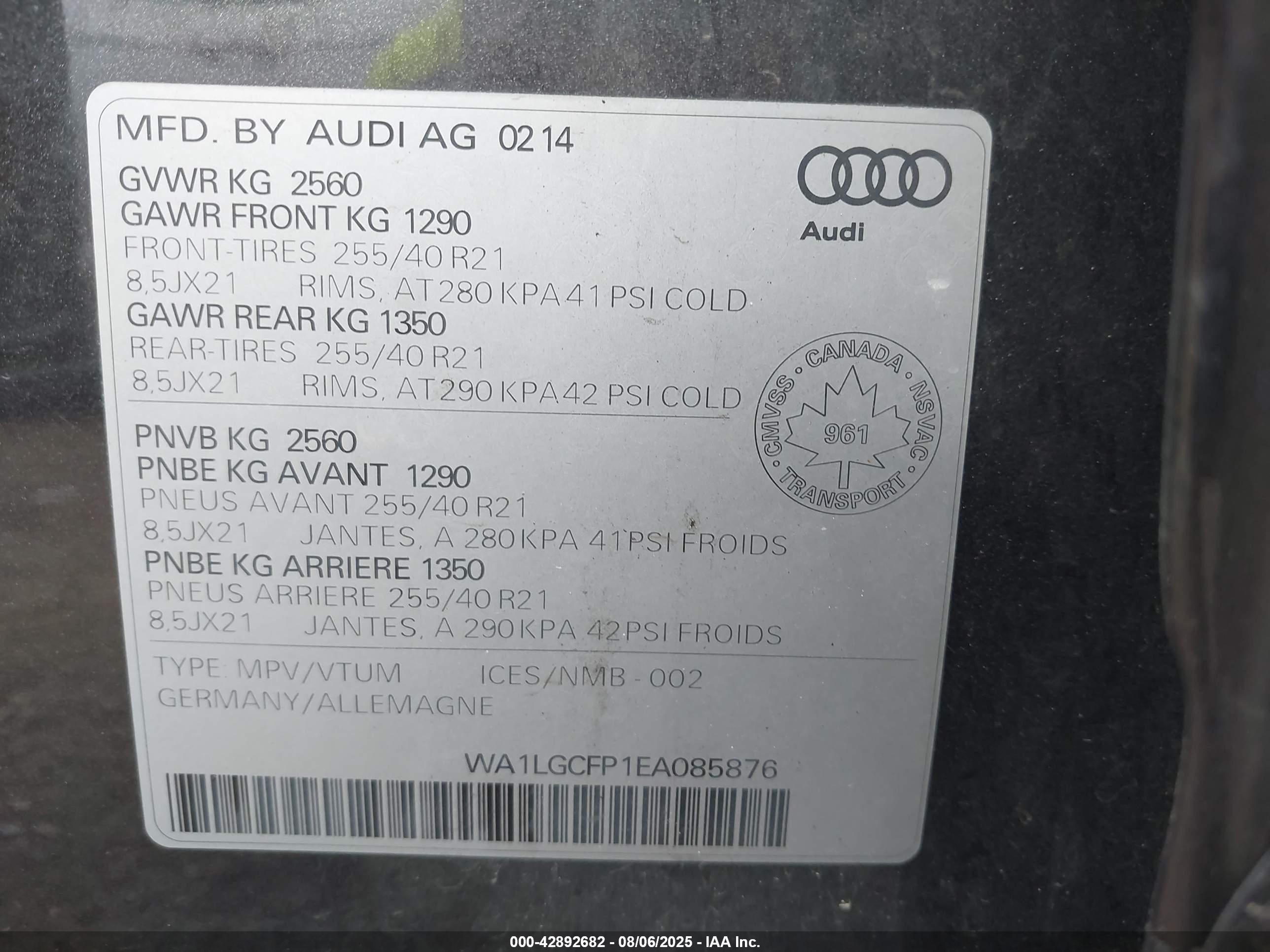 2014 Audi Q5 3.0 Technik Gray vin: WA1LGCFP1EA085876