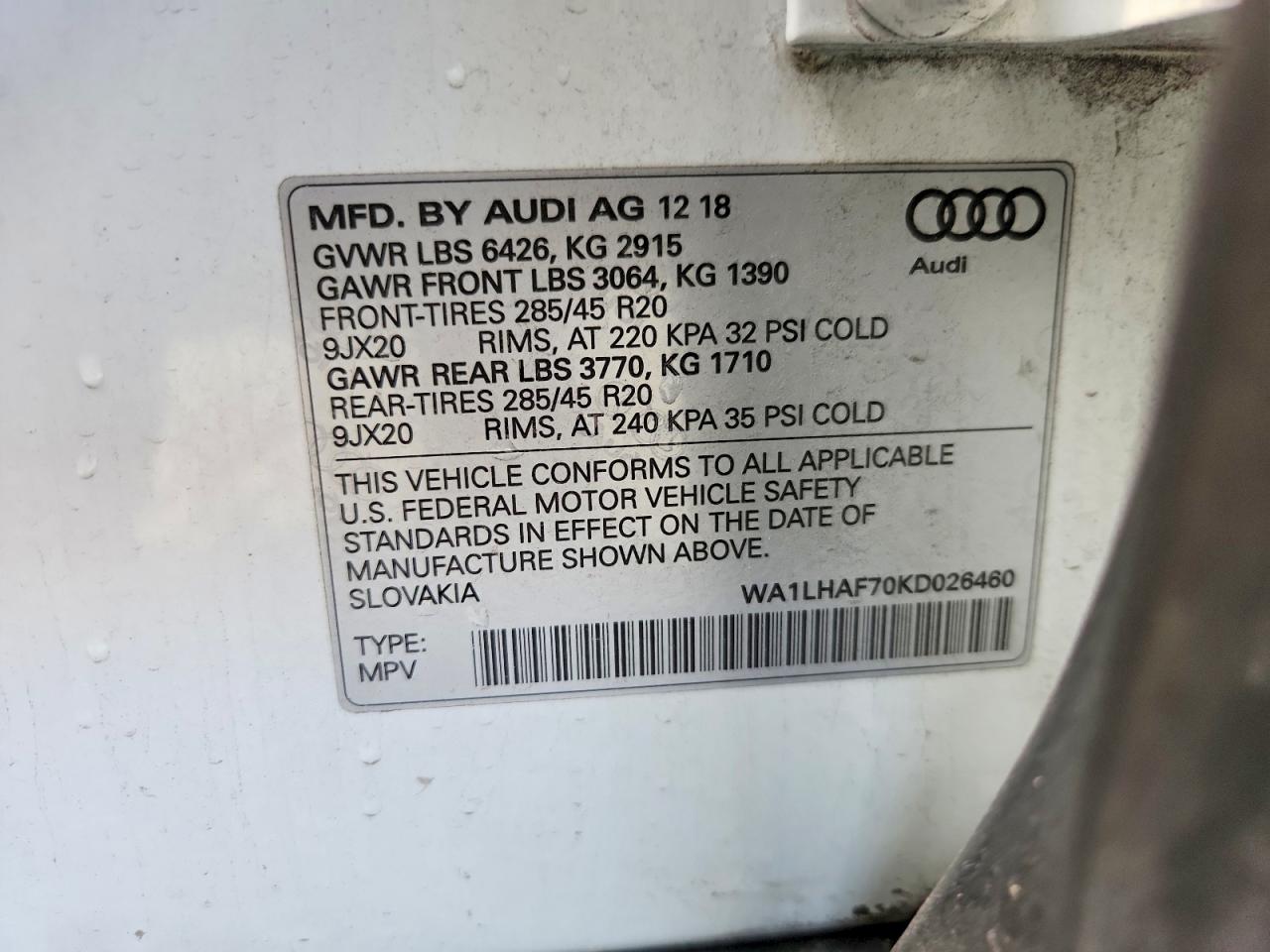 2019 Audi Q7 Premium Plus White vin: WA1LHAF70KD026460