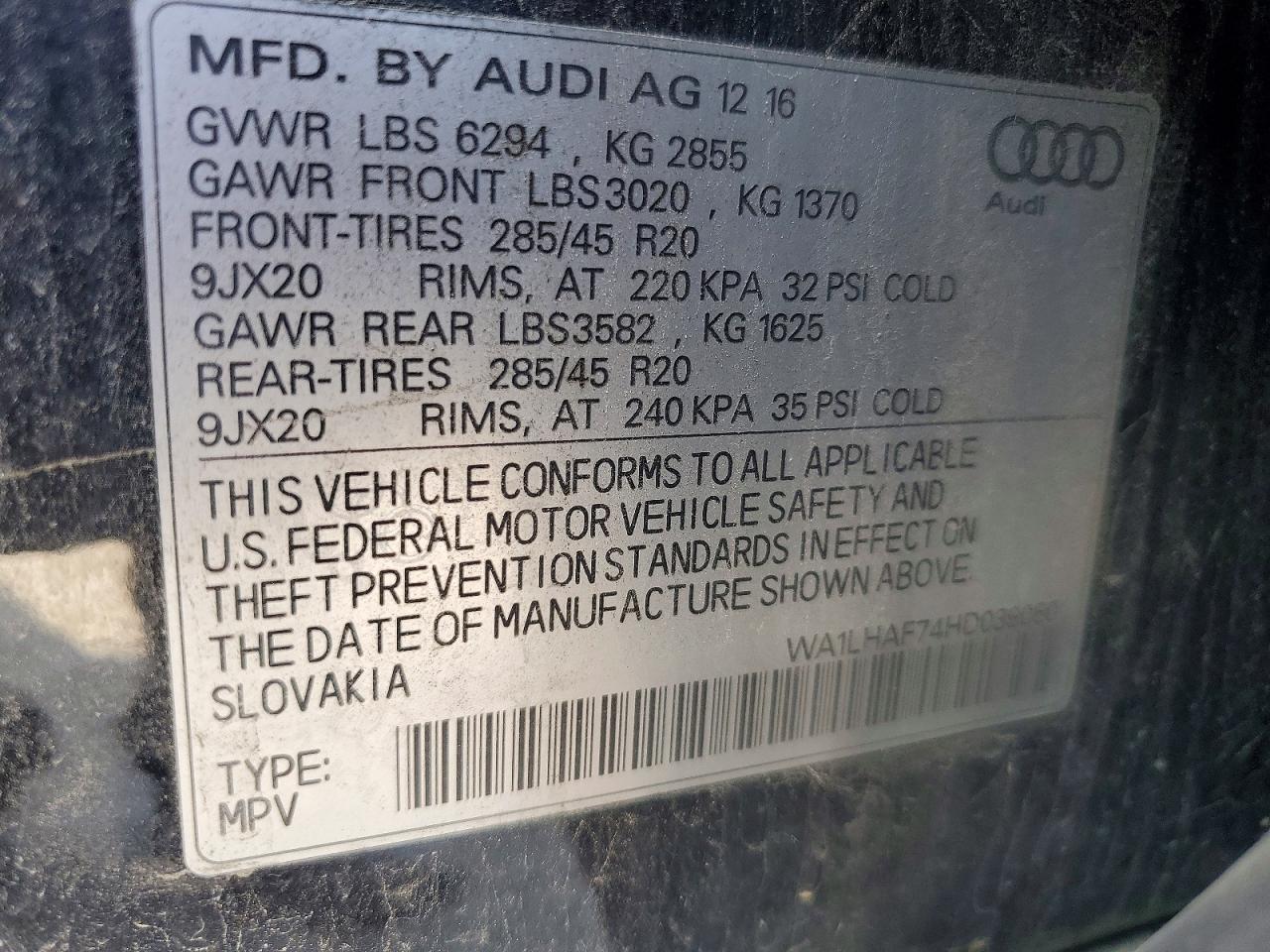 2017 Audi Q7 Premium Plus Black vin: WA1LHAF74HD039060