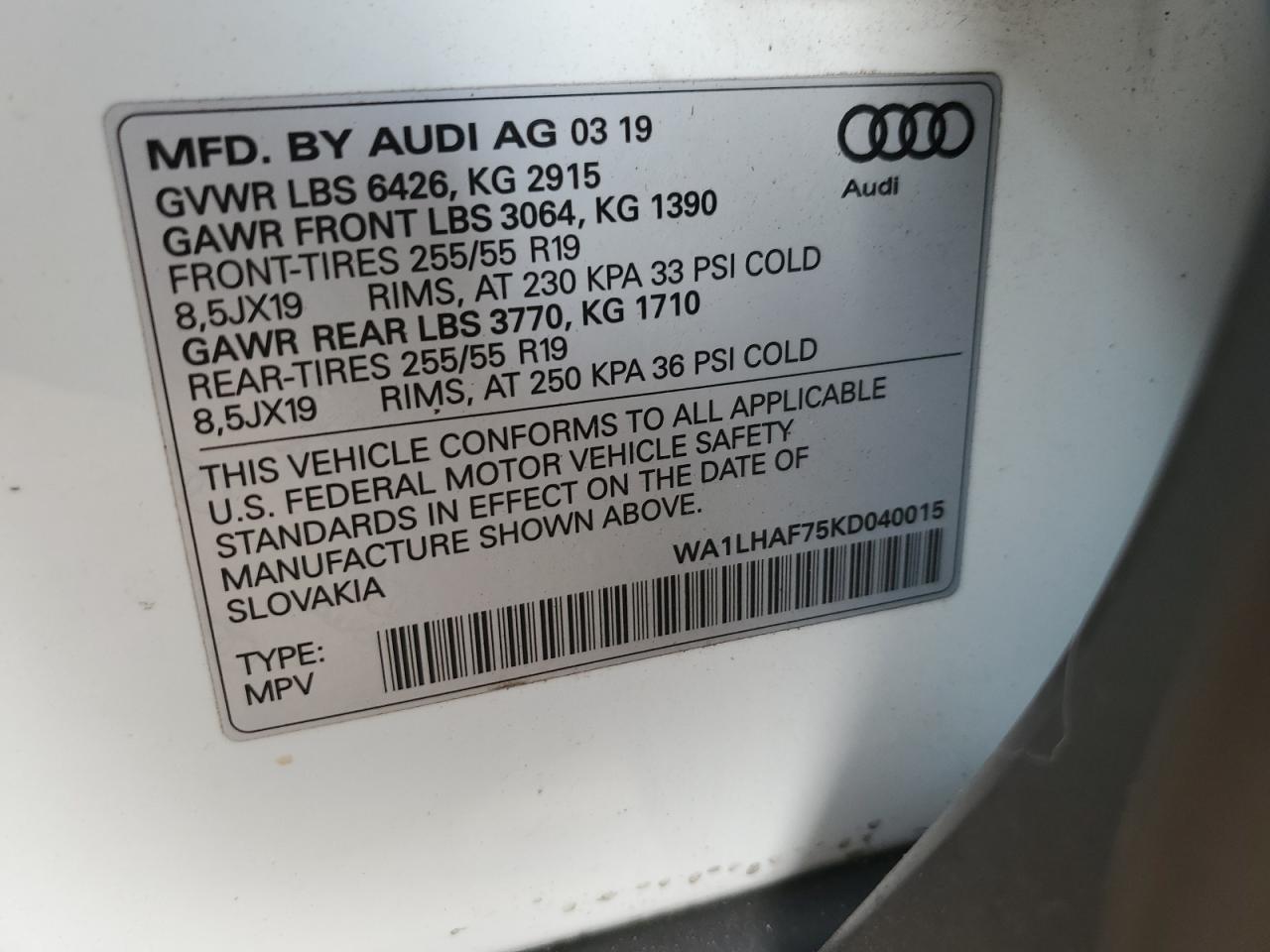 2019 Audi Q7 Premium Plus White vin: WA1LHAF75KD040015