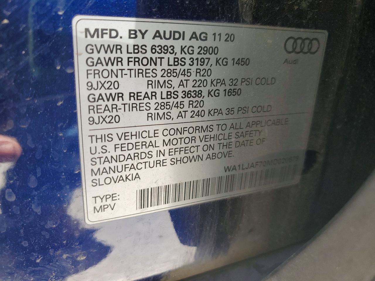 2021 Audi Q7 Premium Plus Blue vin: WA1LJAF70MD020679