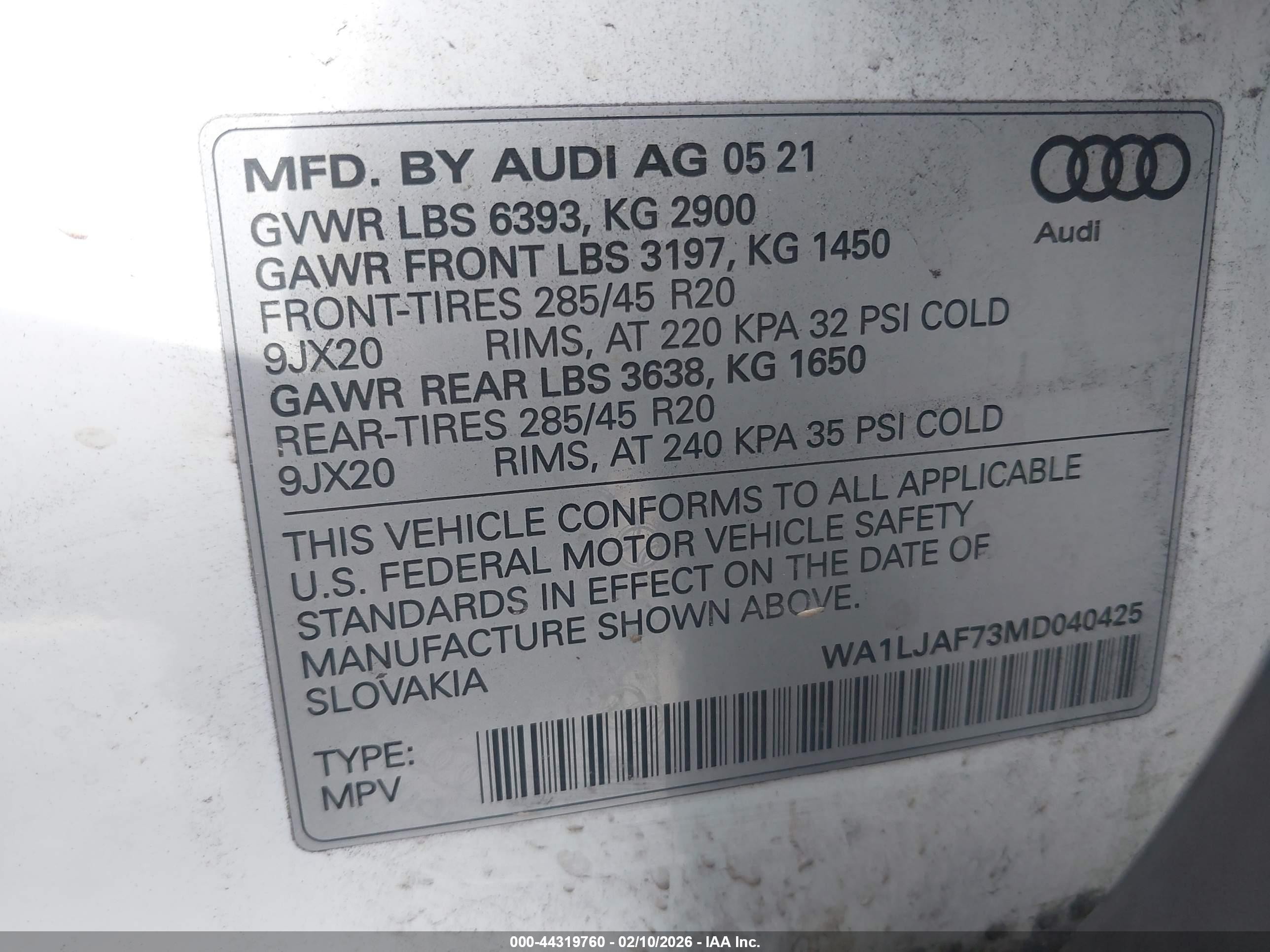 2021 Audi Q7 Premium Plus 45 Tfsi Quattro Tiptronic White vin: WA1LJAF73MD040425