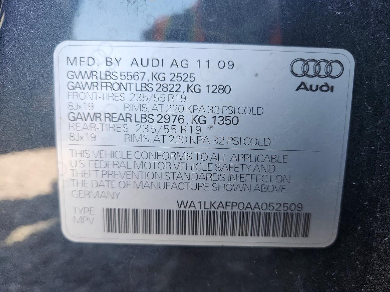 2010 Audi Q5 Premium Plus Blue vin: WA1LKAFP0AA052509