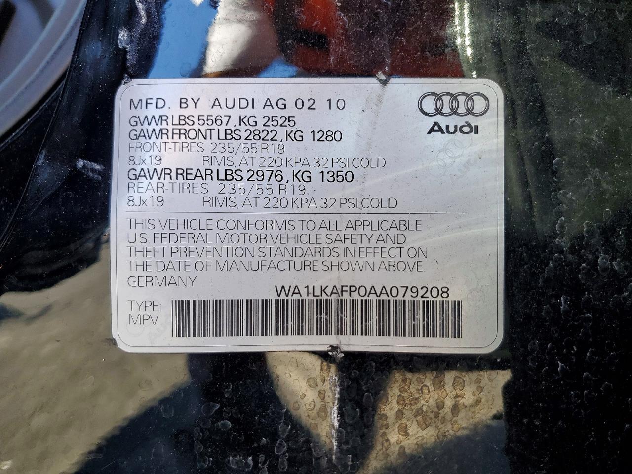 2010 Audi Q5 Premium Plus Black vin: WA1LKAFP0AA079208