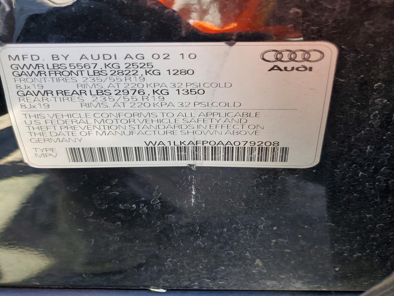 2010 Audi Q5 Premium Plus Black vin: WA1LKAFP0AA079208