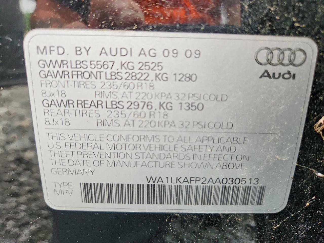 2010 Audi Q5 Premium Plus Черный vin: WA1LKAFP2AA030513
