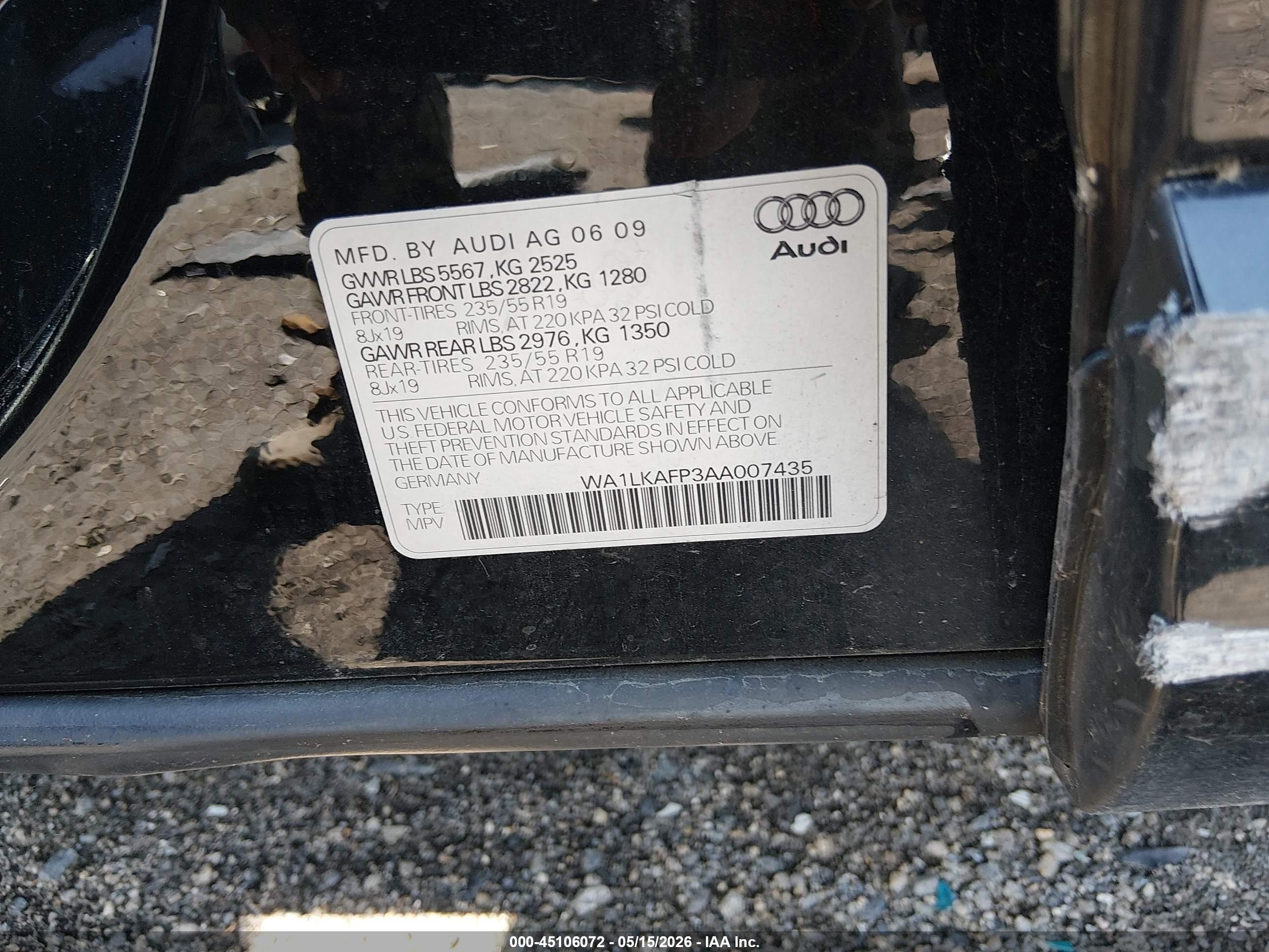 2010 Audi Q5 3.2 Premium Black vin: WA1LKAFP3AA007435