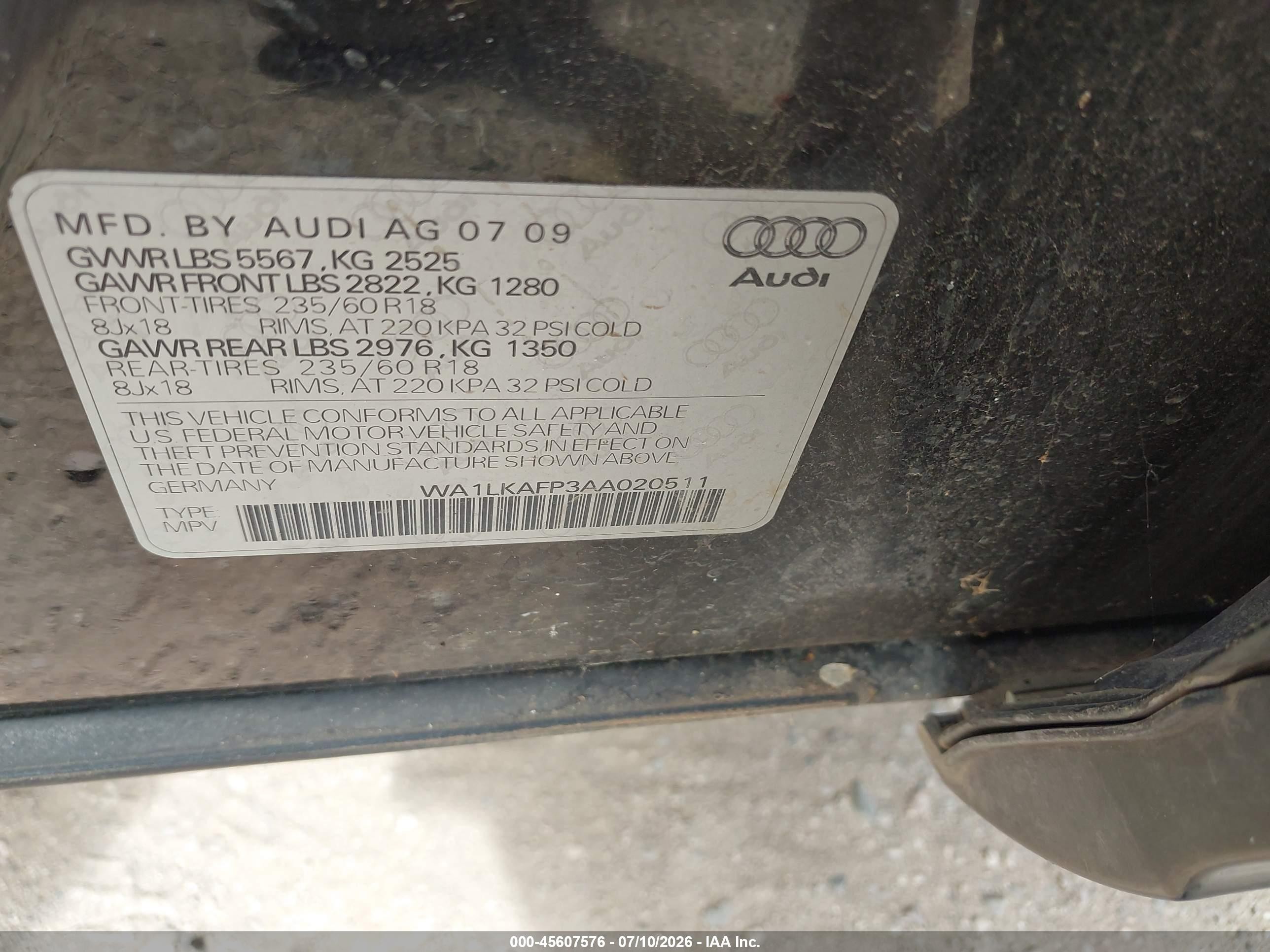 2010 Audi Q5 3.2 Premium Black vin: WA1LKAFP3AA020511