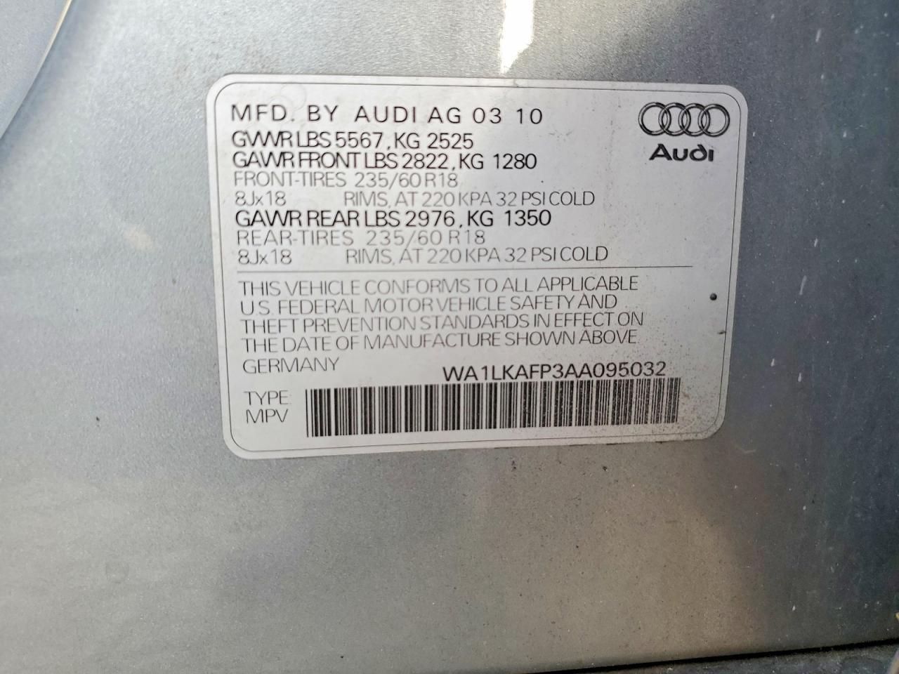 2010 Audi Q5 Premium Plus Silver vin: WA1LKAFP3AA095032