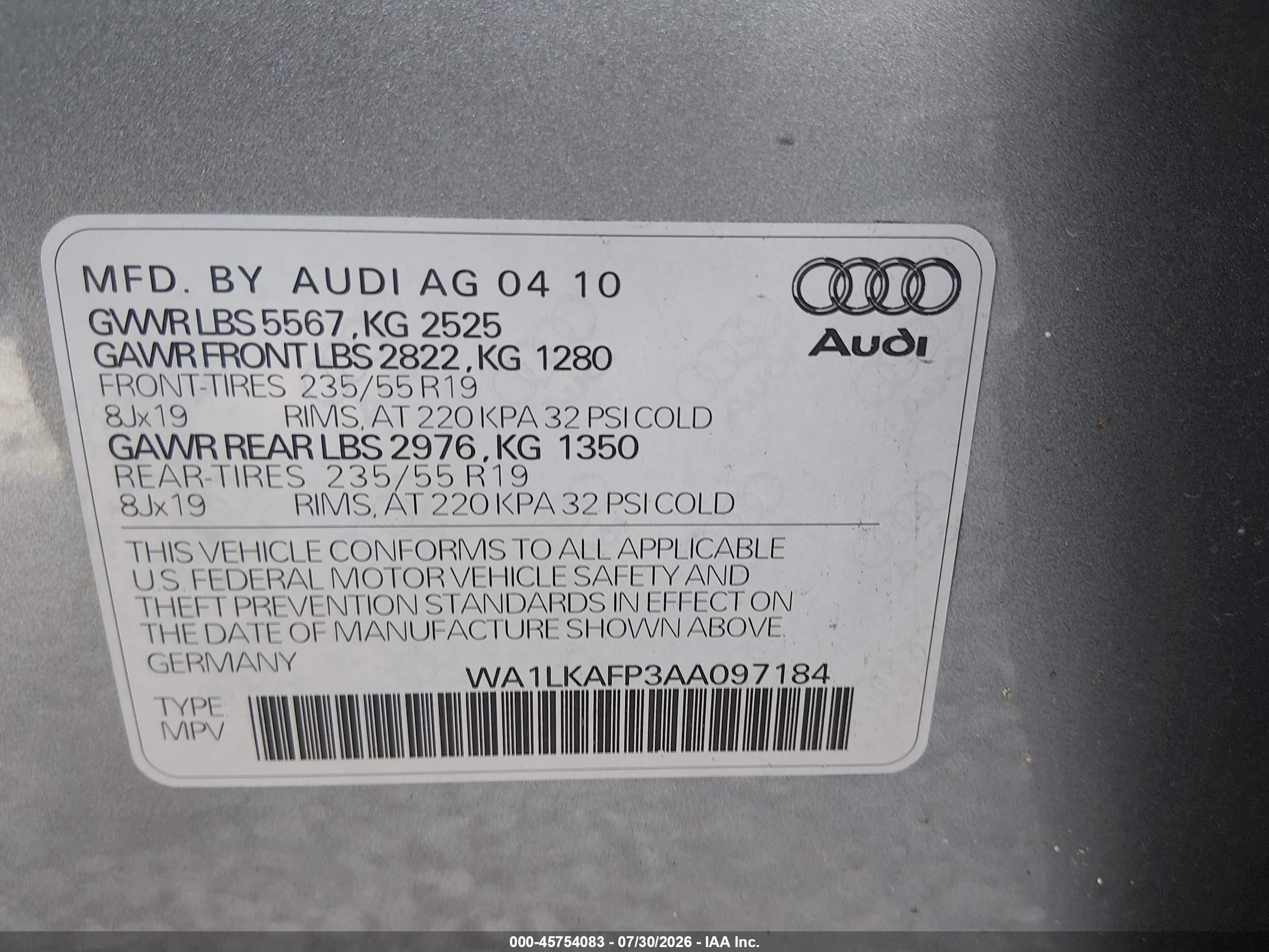 2010 Audi Q5 3.2 Premium Silver vin: WA1LKAFP3AA097184