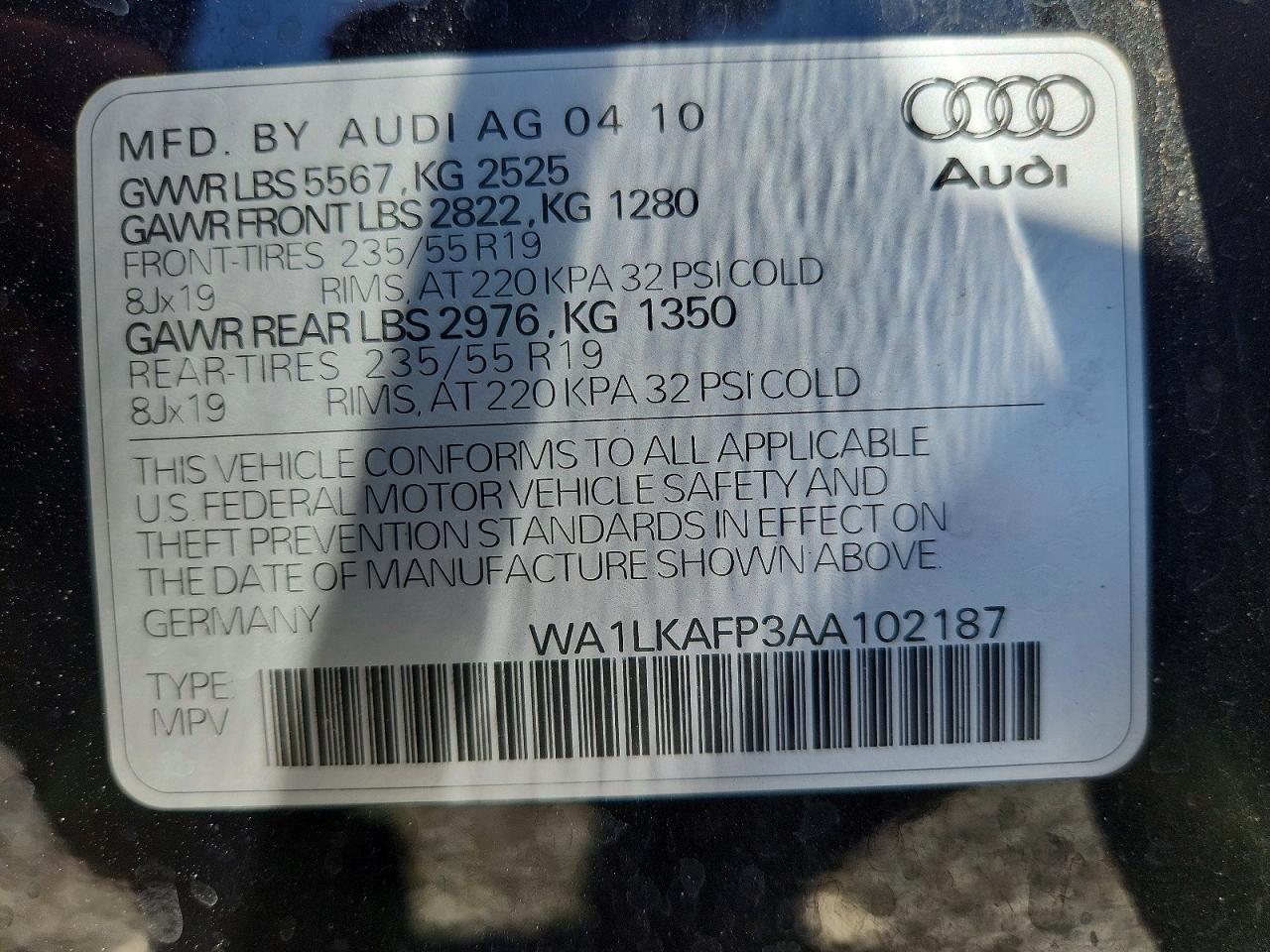 2010 Audi Q5 Premium Plus Black vin: WA1LKAFP3AA102187