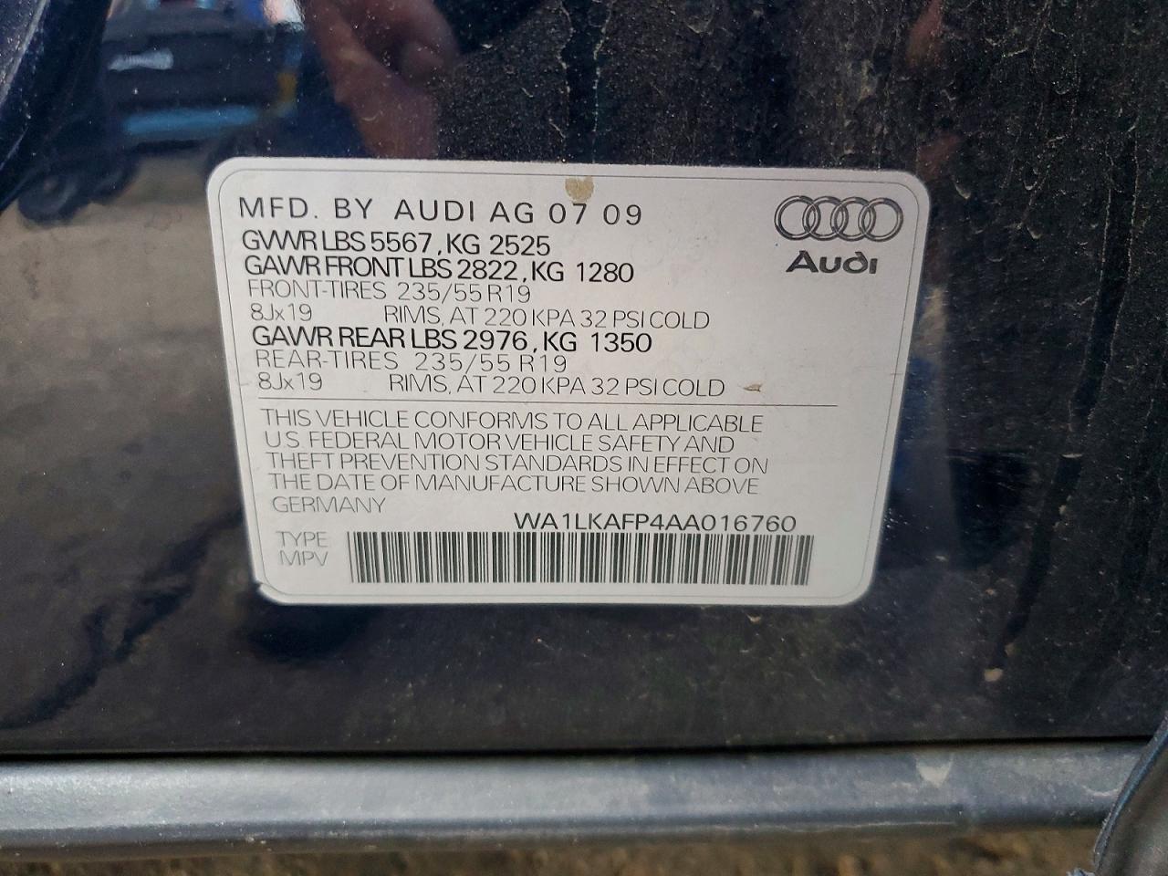 2010 Audi Q5 Premium Plus Black vin: WA1LKAFP4AA016760