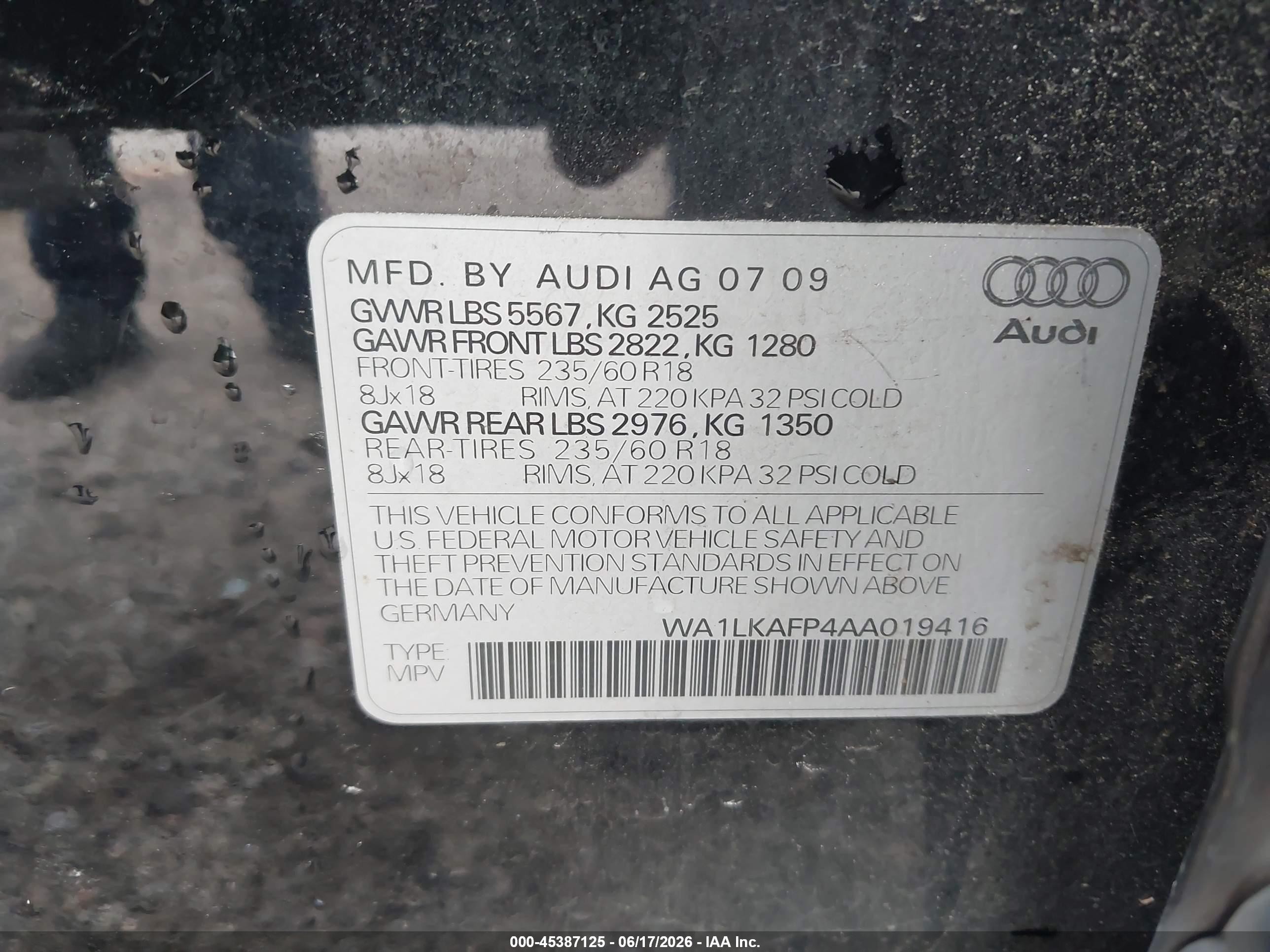 2010 Audi Q5 3.2 Premium Черный vin: WA1LKAFP4AA019416