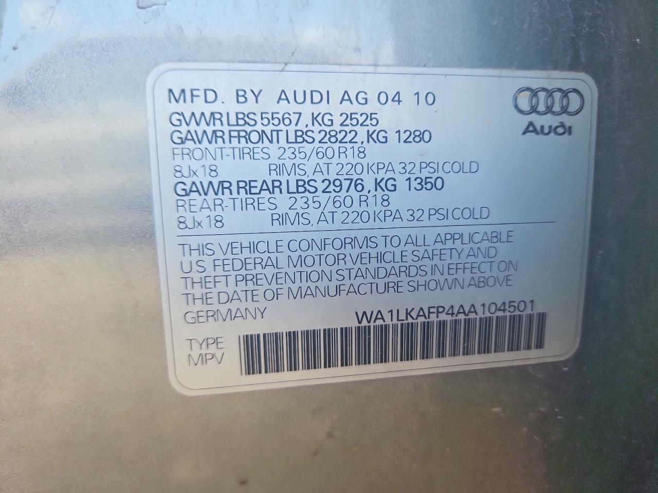 2010 Audi Q5 Premium Plus Gray vin: WA1LKAFP4AA104501