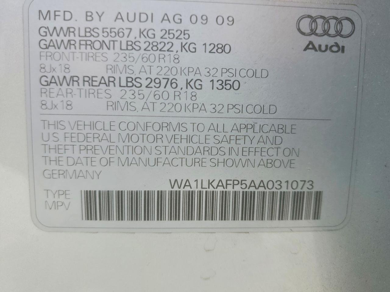 2010 Audi Q5 Premium Plus Silver vin: WA1LKAFP5AA031073