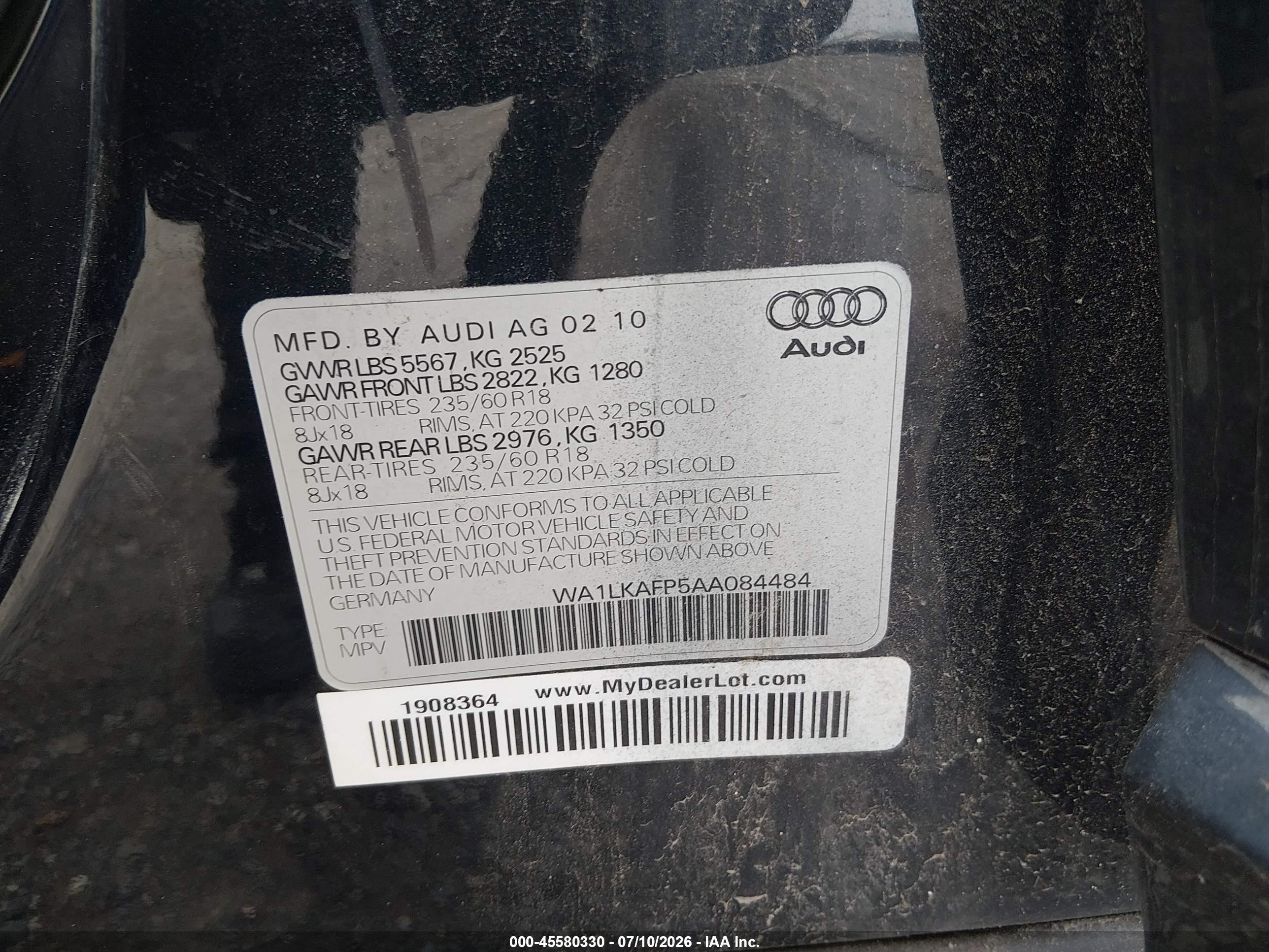 2010 Audi Q5 3.2 Premium Blue vin: WA1LKAFP5AA084484