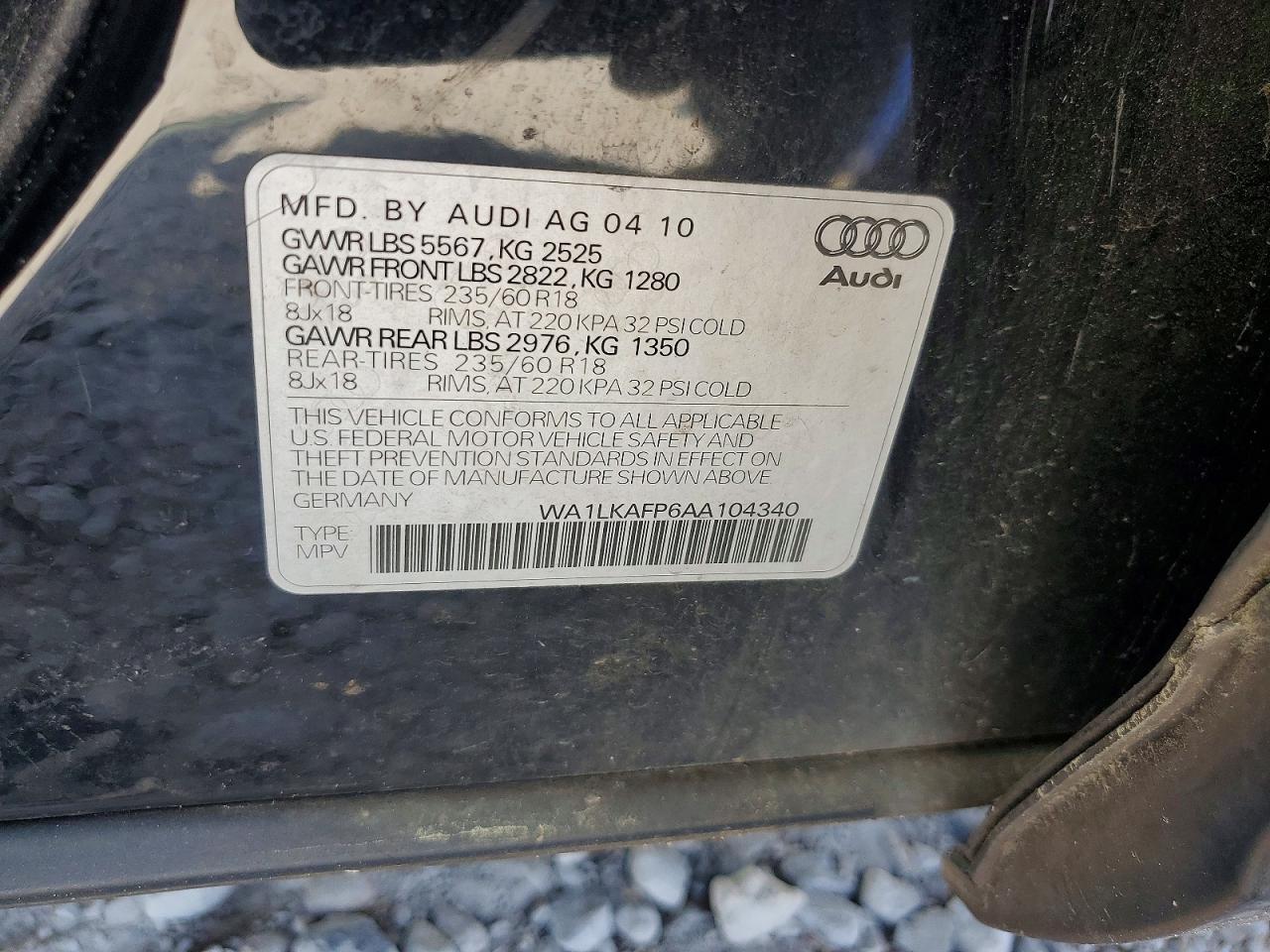 2010 Audi Q5 Premium Plus Quat Gray vin: WA1LKAFP6AA104340