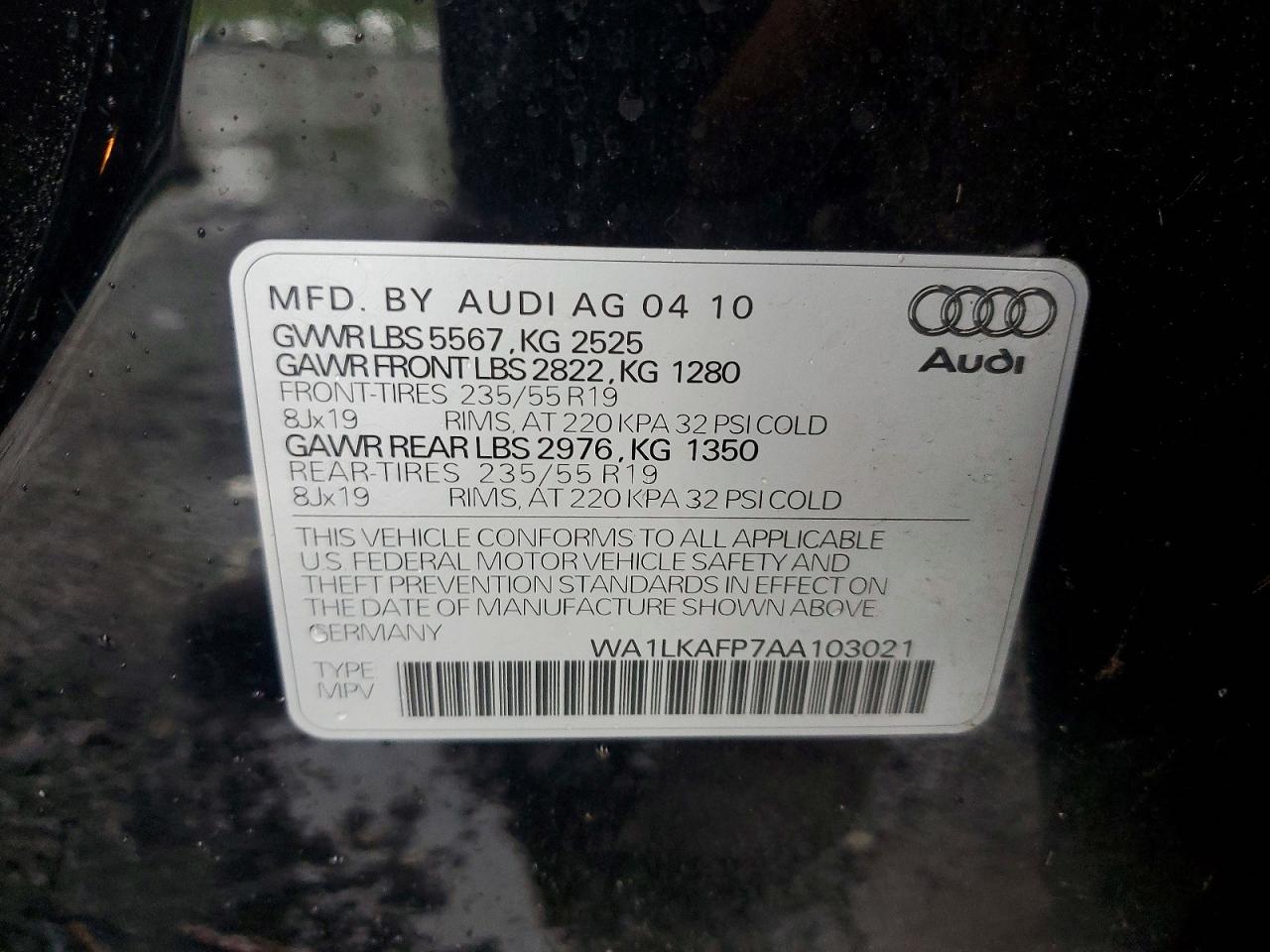 2010 Audi Q5 Premium Plus Black vin: WA1LKAFP7AA103021