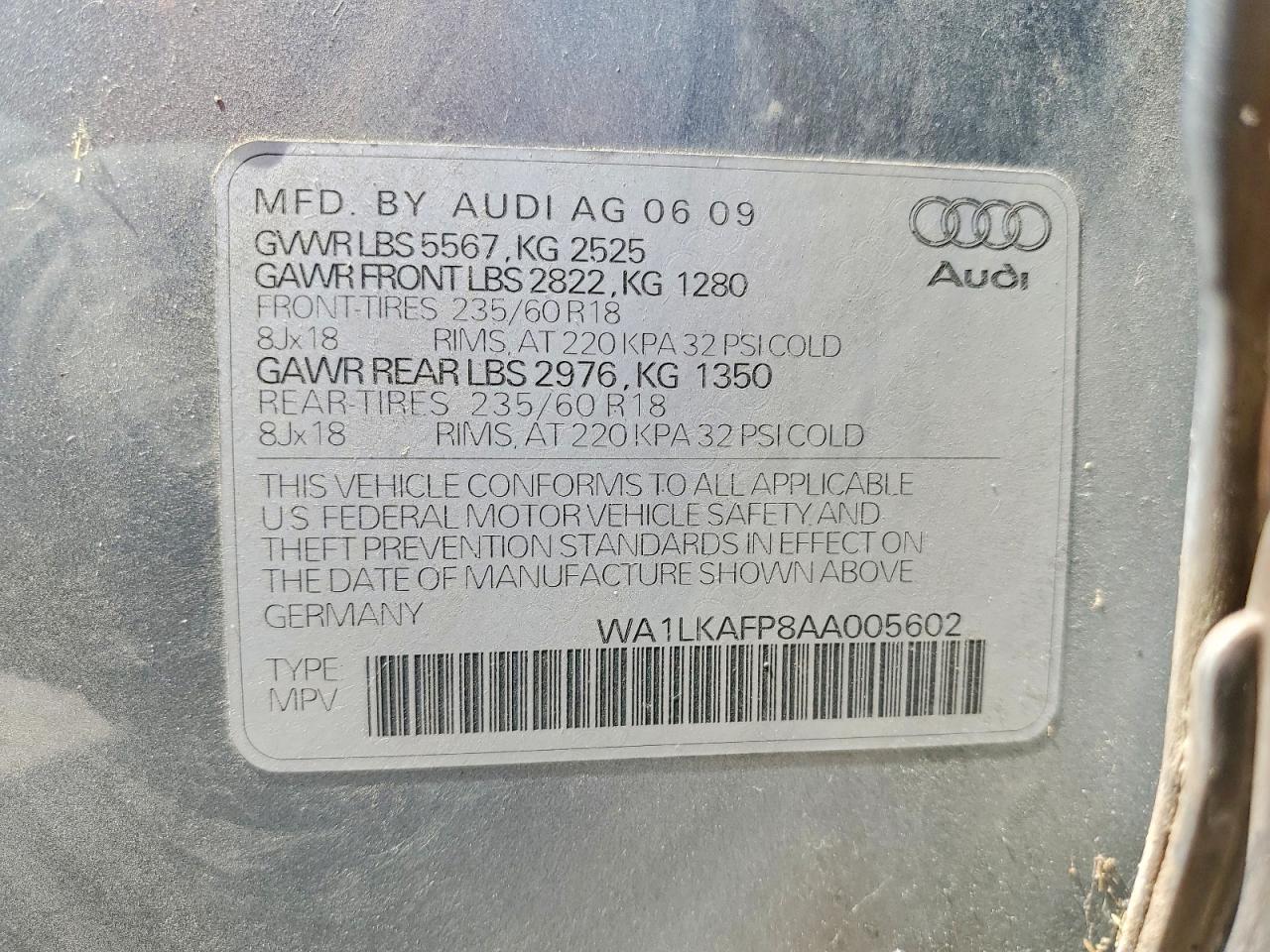 2010 Audi Q5 Silver vin: WA1LKAFP8AA005602
