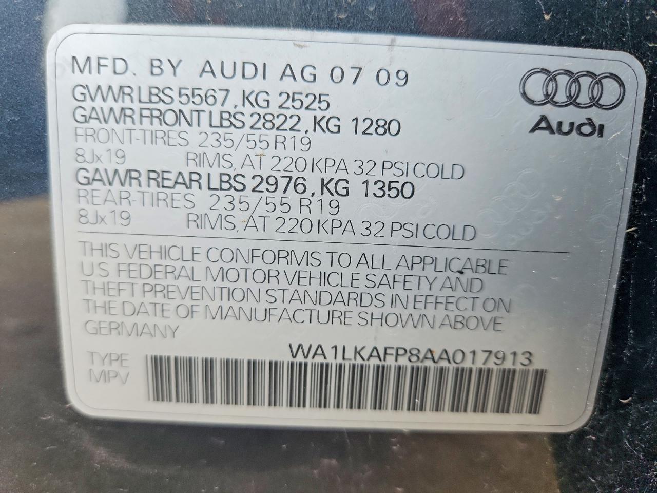 2010 Audi Q5 Premium Plus Blue vin: WA1LKAFP8AA017913