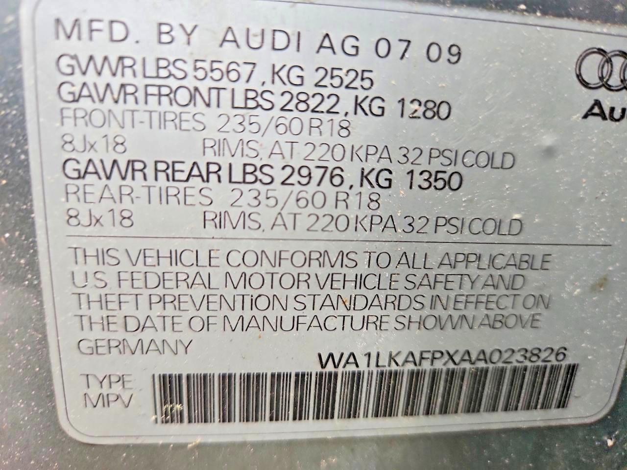 2010 Audi Q5 Premium Plus Gray vin: WA1LKAFPXAA023826