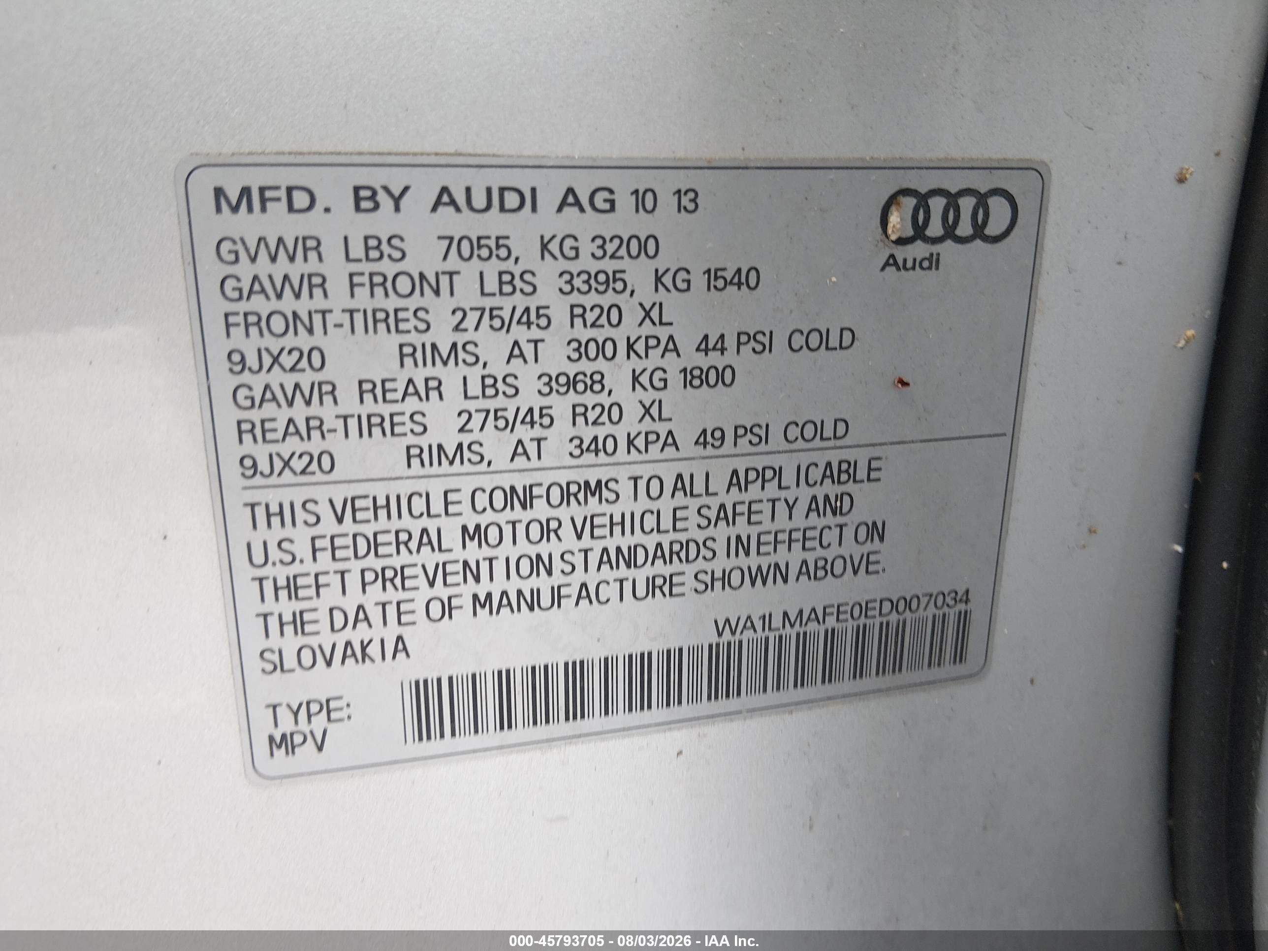 2014 Audi Q7 3.0 Tdi Premium Silver vin: WA1LMAFE0ED007034