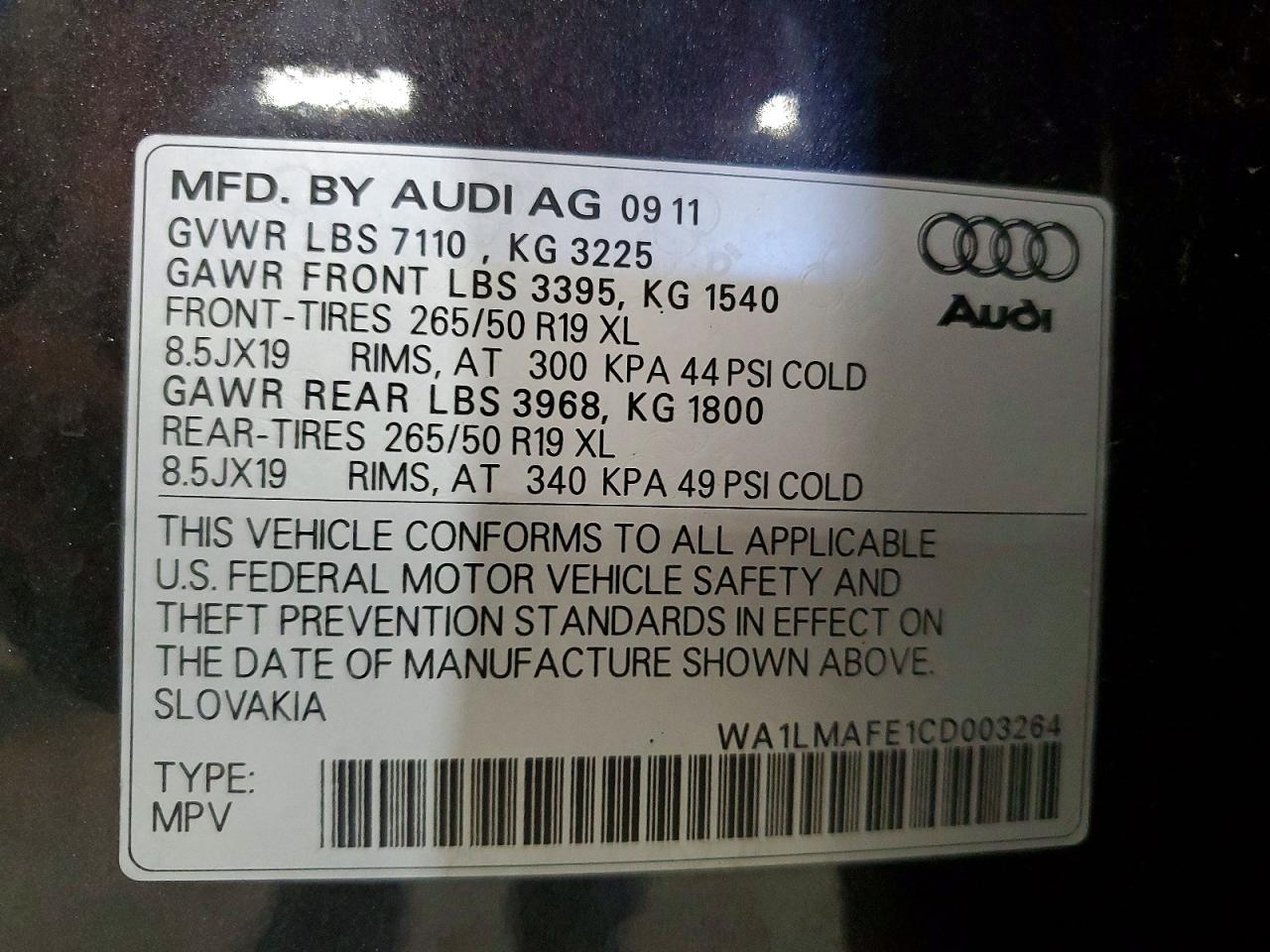 2012 Audi Q7 Premium Plus Gray vin: WA1LMAFE1CD003264