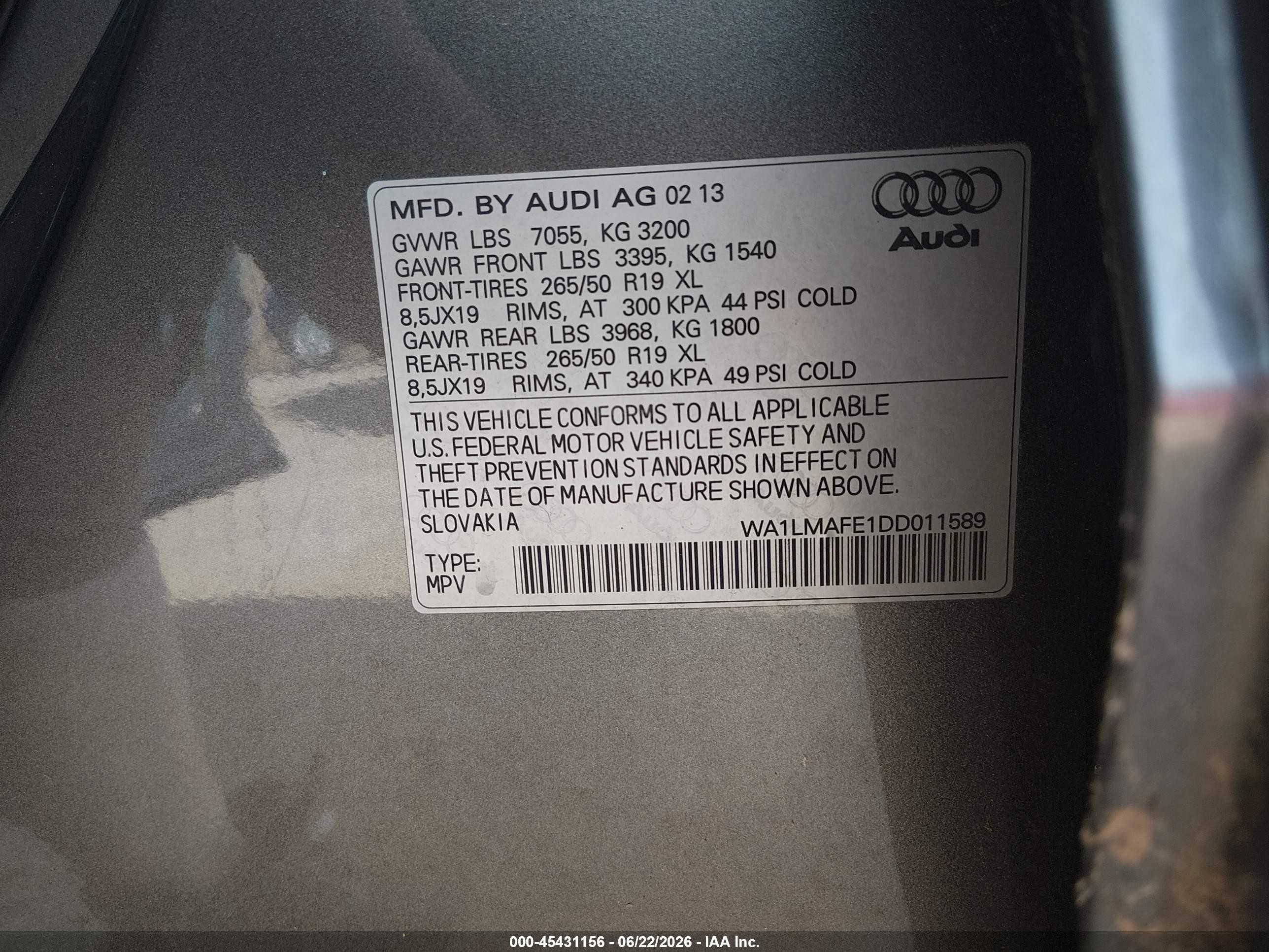 2013 Audi Q7 3.0 Tdi Premium Gray vin: WA1LMAFE1DD011589