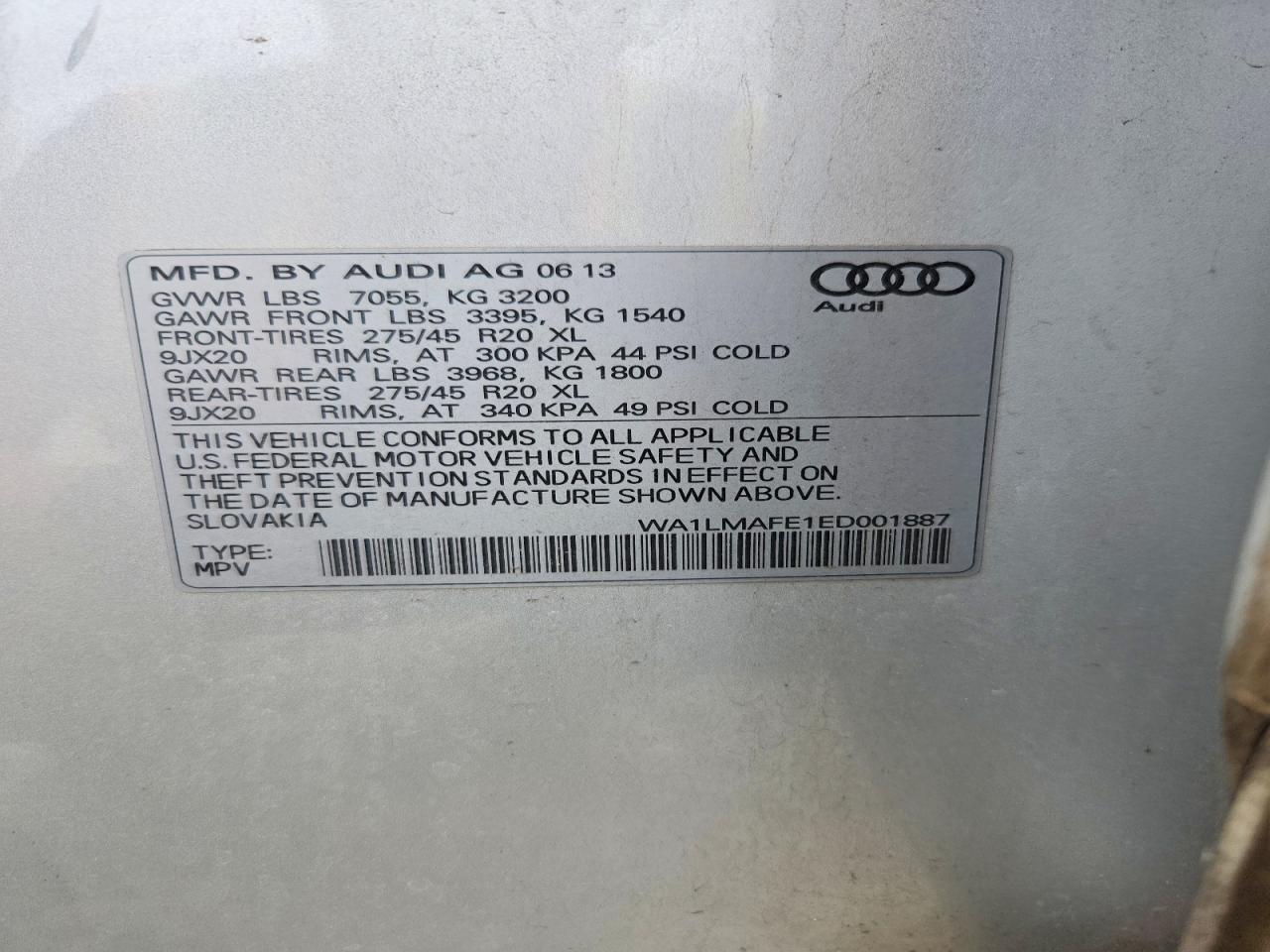 2014 Audi Q7 Premium Plus Silver vin: WA1LMAFE1ED001887