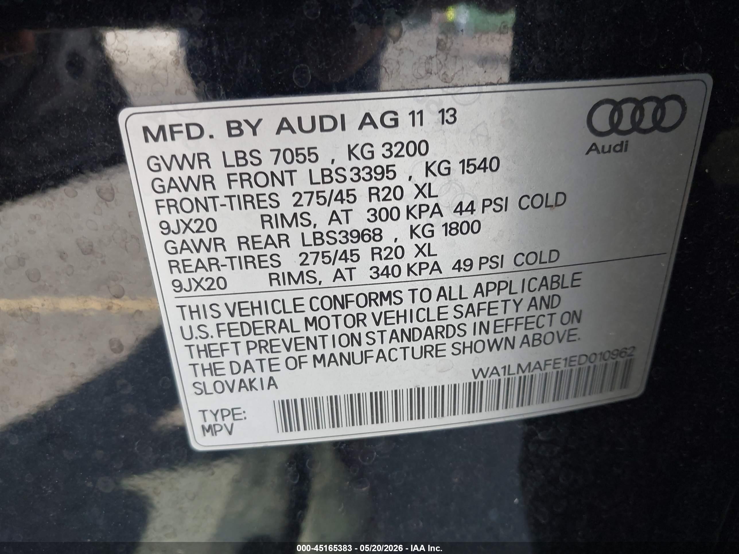 2014 Audi Q7 3.0 Tdi Premium Black vin: WA1LMAFE1ED010962