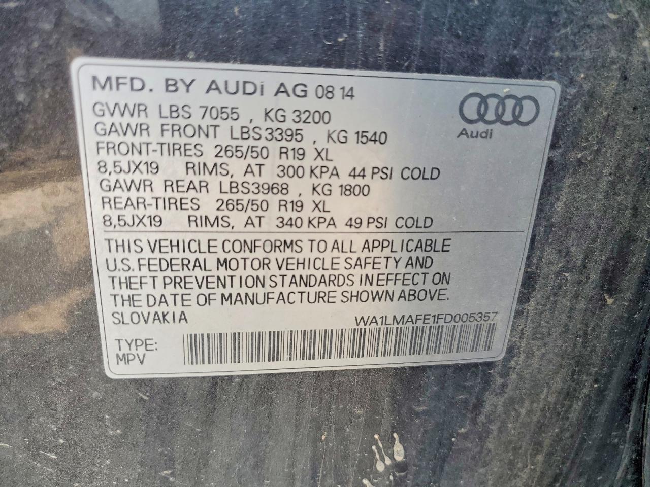 2015 Audi Q7 Tdi Premium Plus Black vin: WA1LMAFE1FD005357