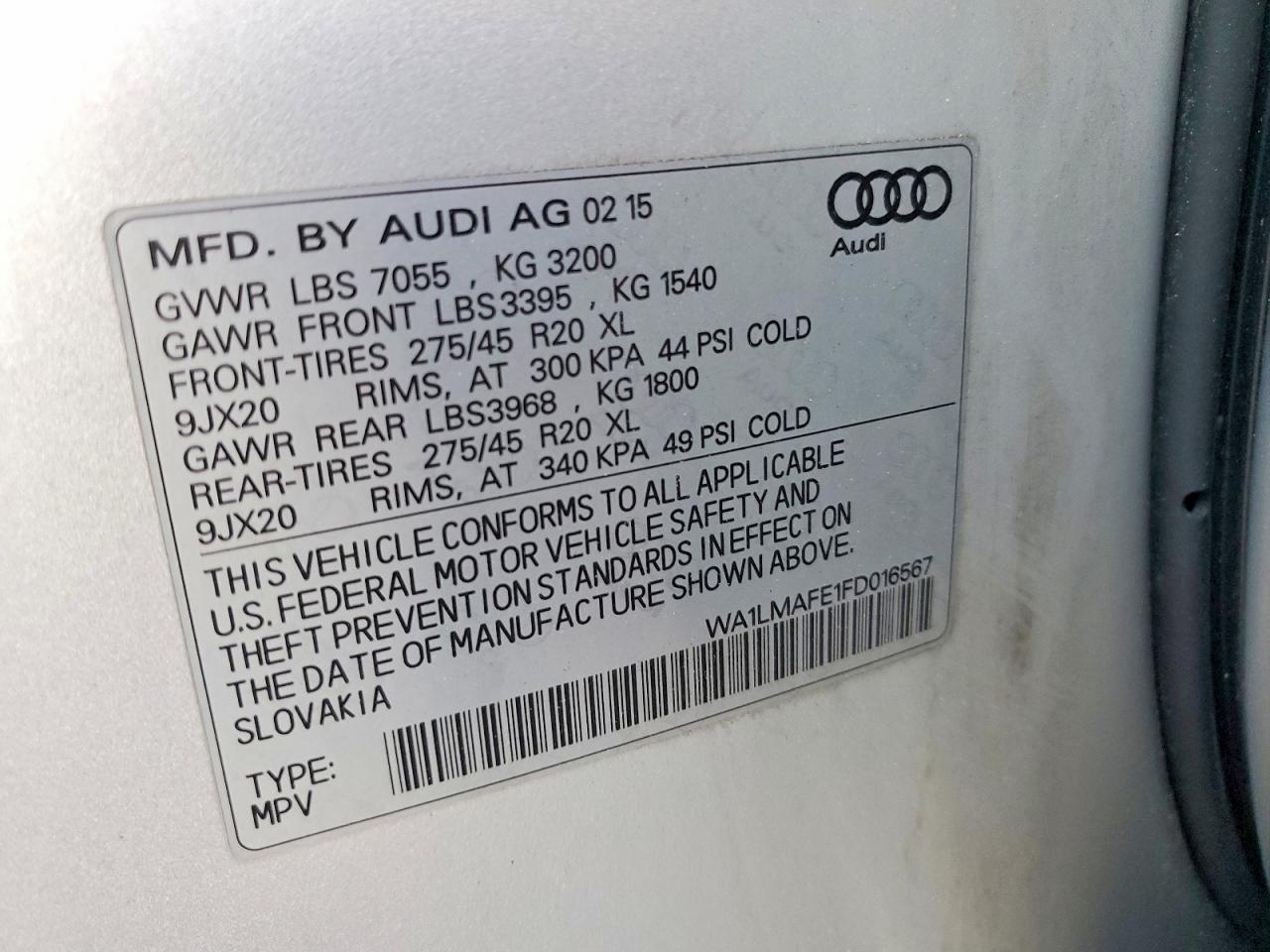 2015 Audi Q7 Tdi Premium Plus Silver vin: WA1LMAFE1FD016567