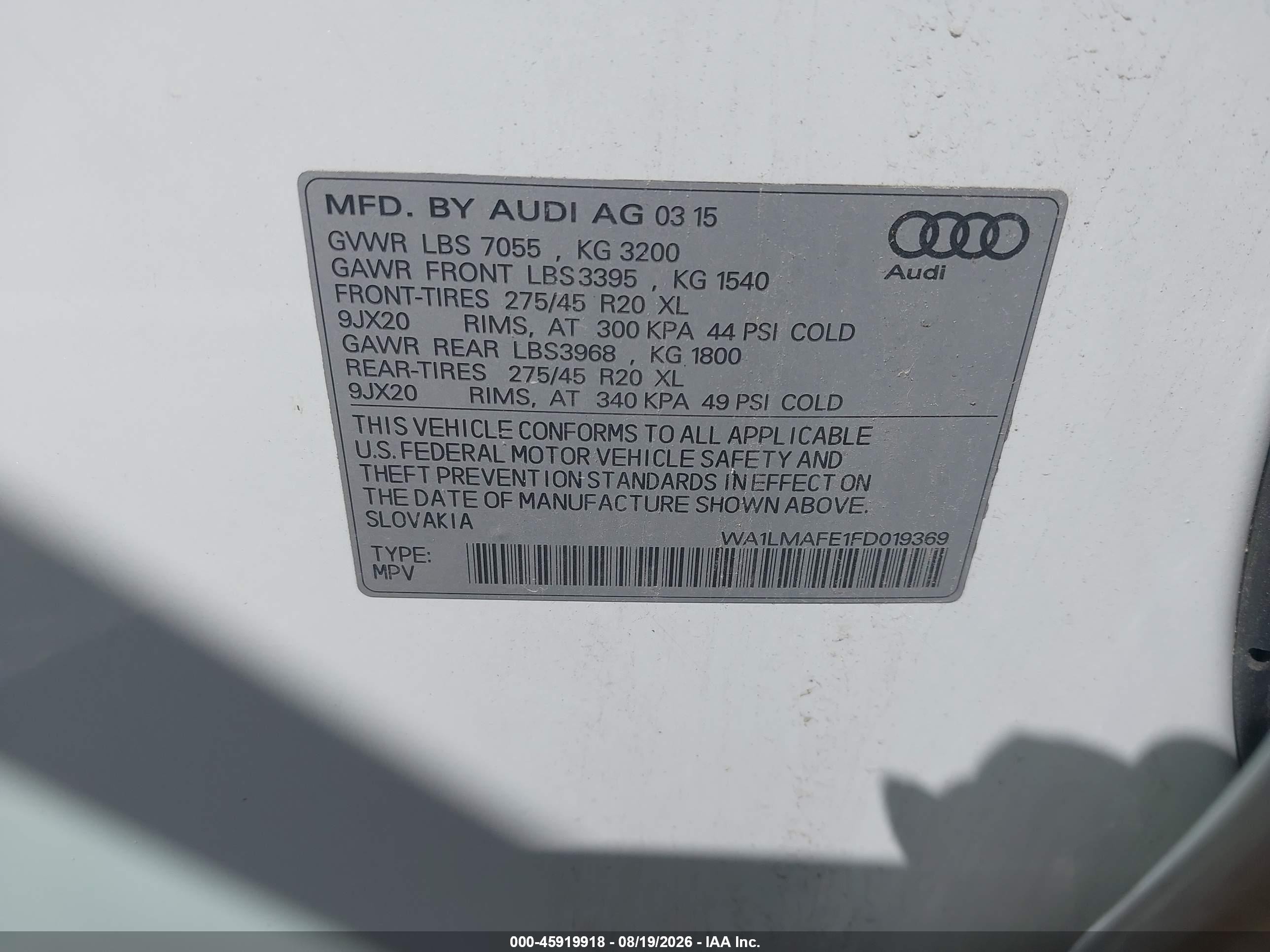 2015 Audi Q7 3.0 Tdi Premium White vin: WA1LMAFE1FD019369