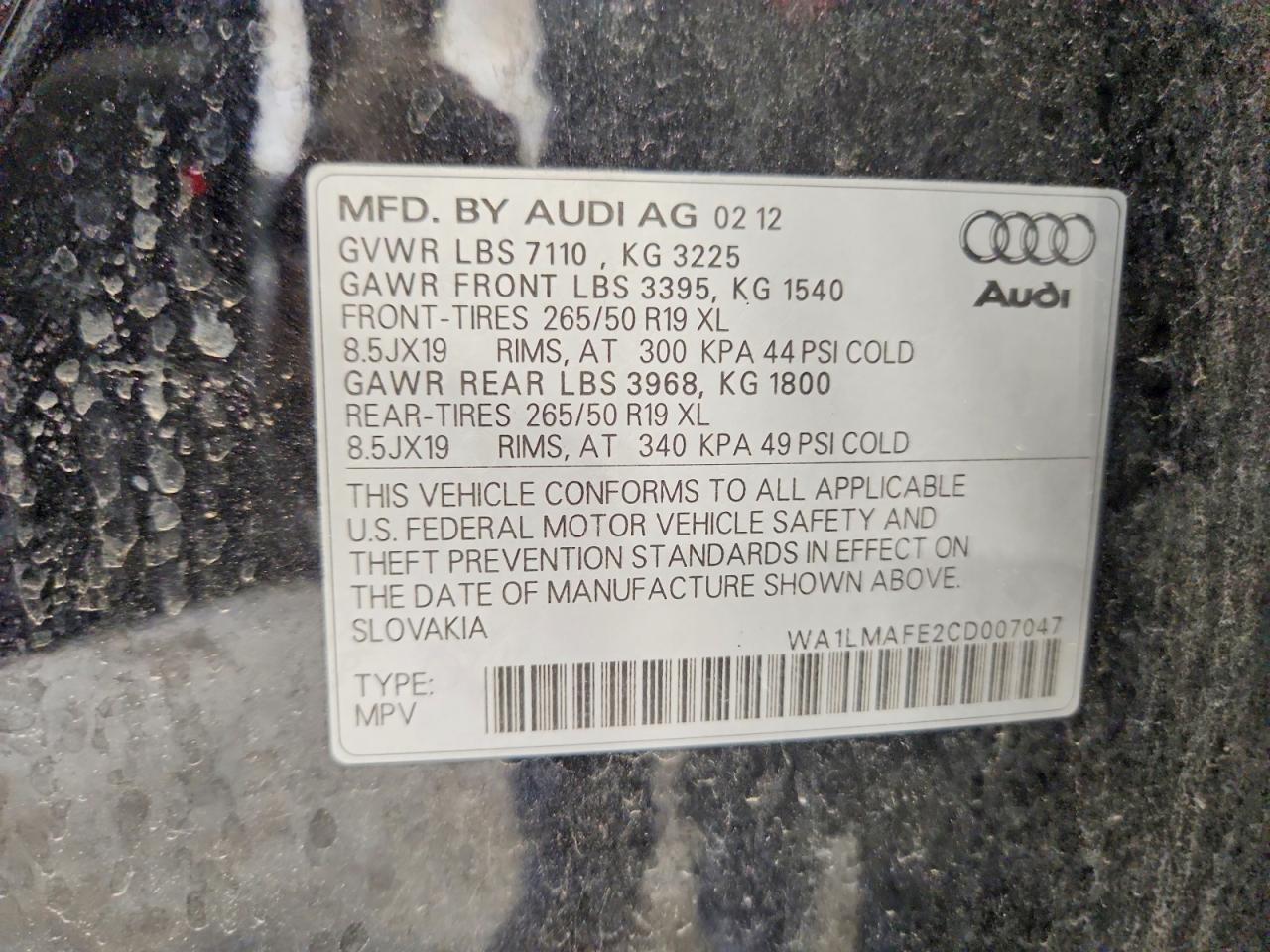 2012 Audi Q7 Premium Plus Black vin: WA1LMAFE2CD007047