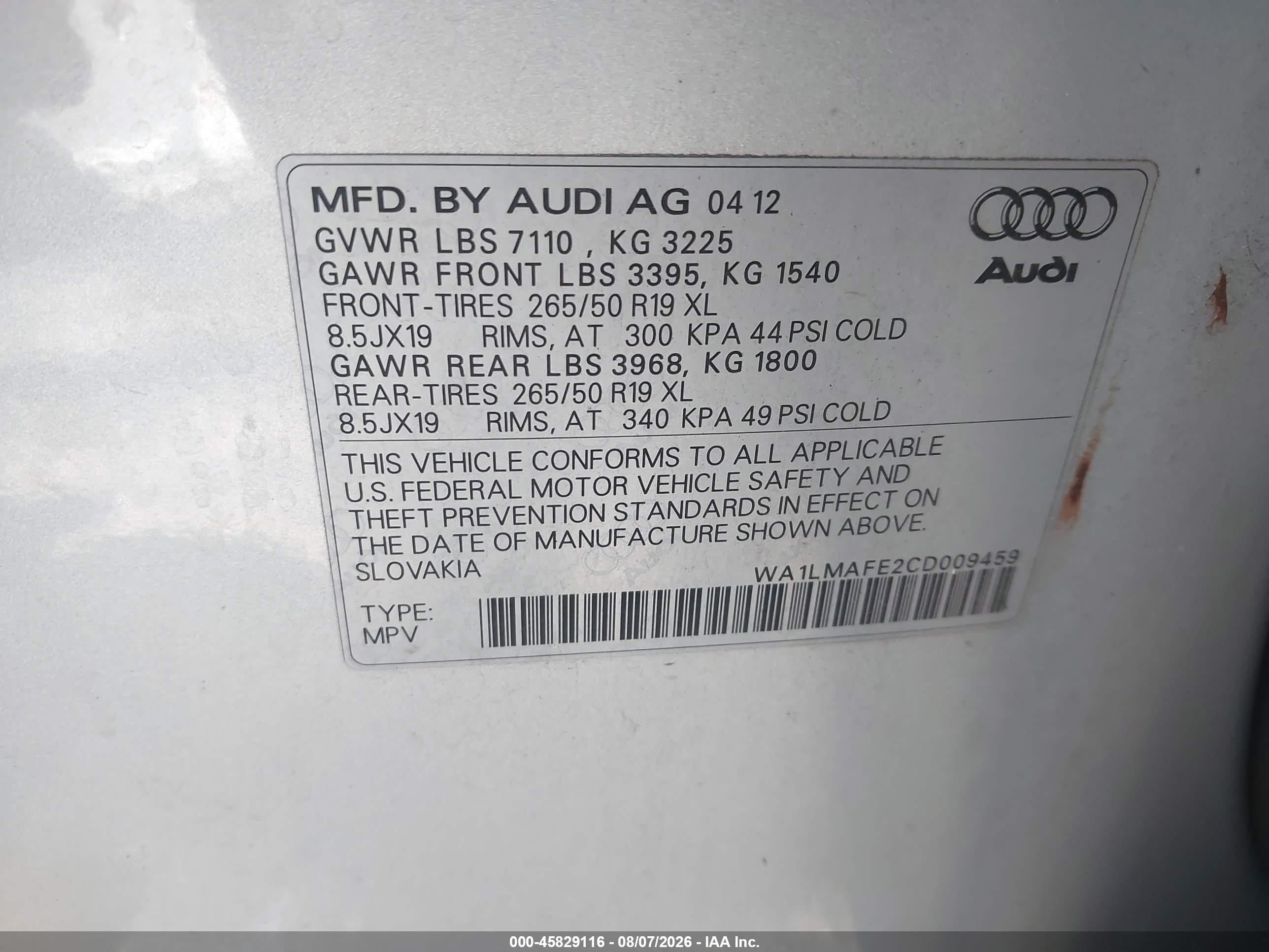 2012 Audi Q7 3.0 Tdi Premium Gray vin: WA1LMAFE2CD009459