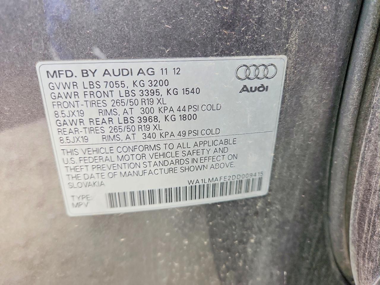 2013 Audi Q7 Premium Plus Gray vin: WA1LMAFE2DD009415