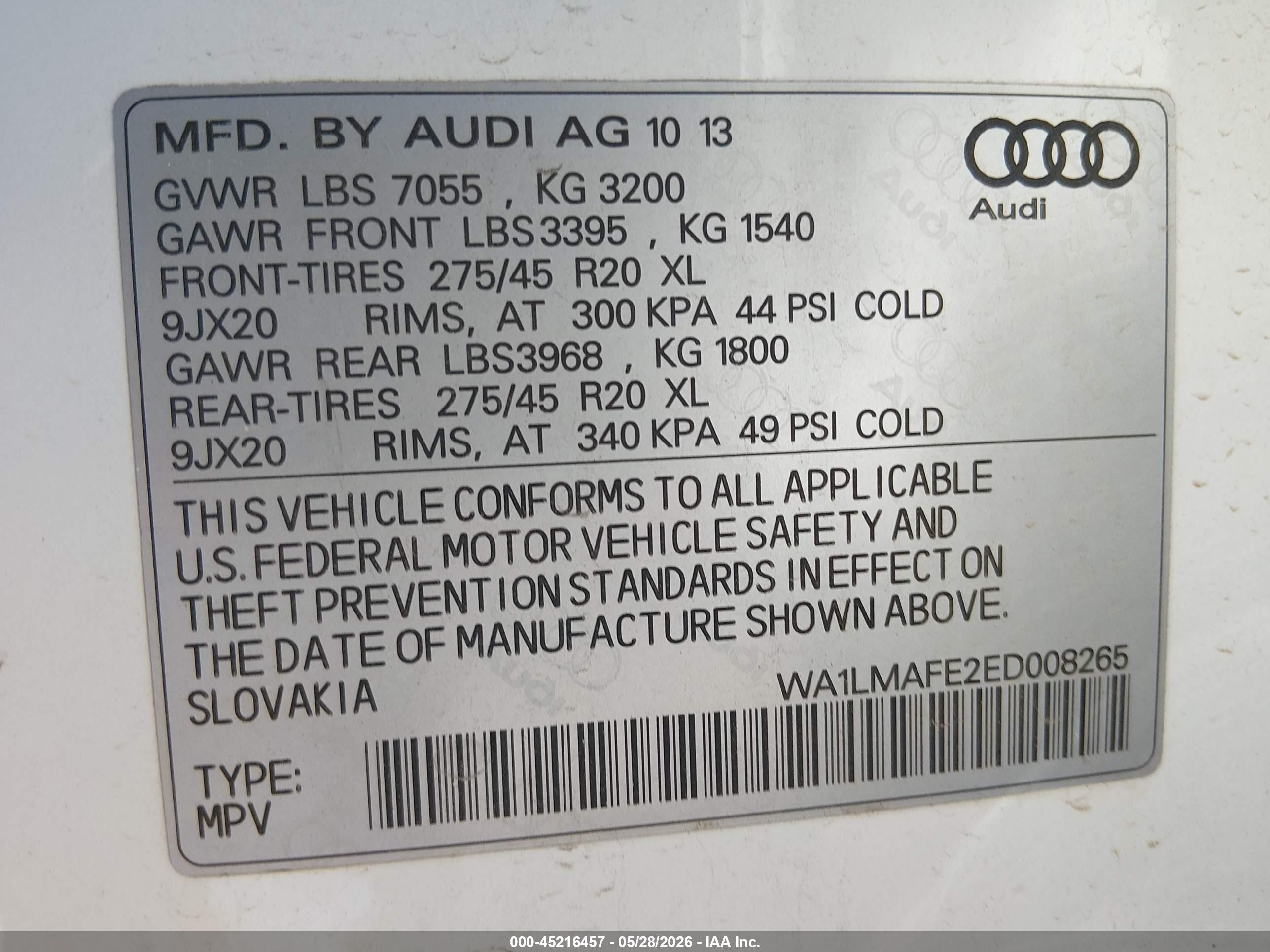 2014 Audi Q7 3.0 Tdi Premium White vin: WA1LMAFE2ED008265