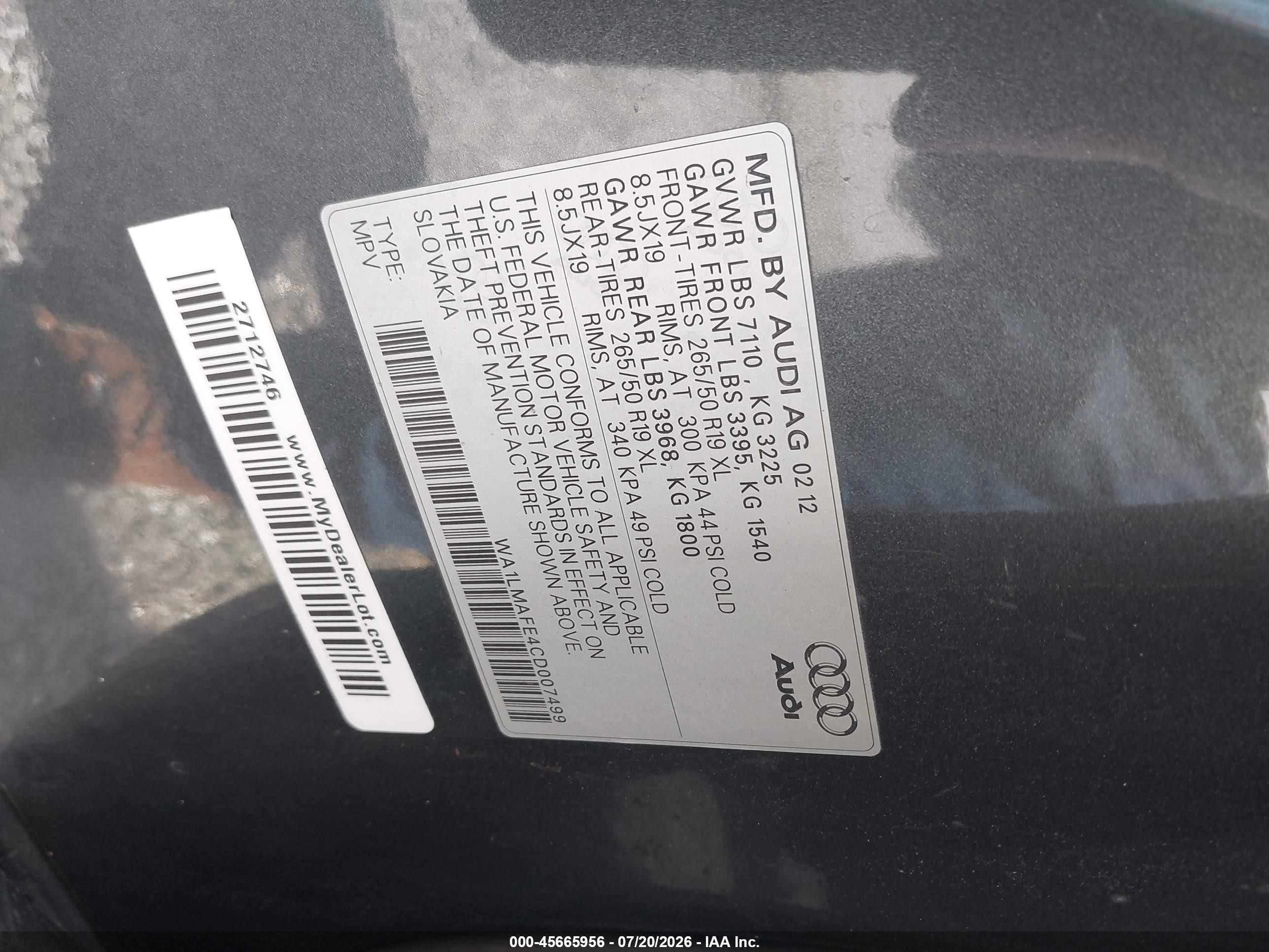 2012 Audi Q7 3.0 Tdi Premium Gray vin: WA1LMAFE4CD007499