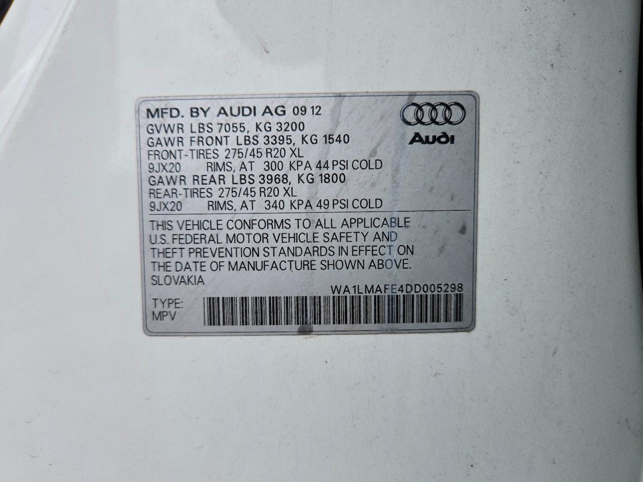 2013 Audi Q7 Premium Plus White vin: WA1LMAFE4DD005298