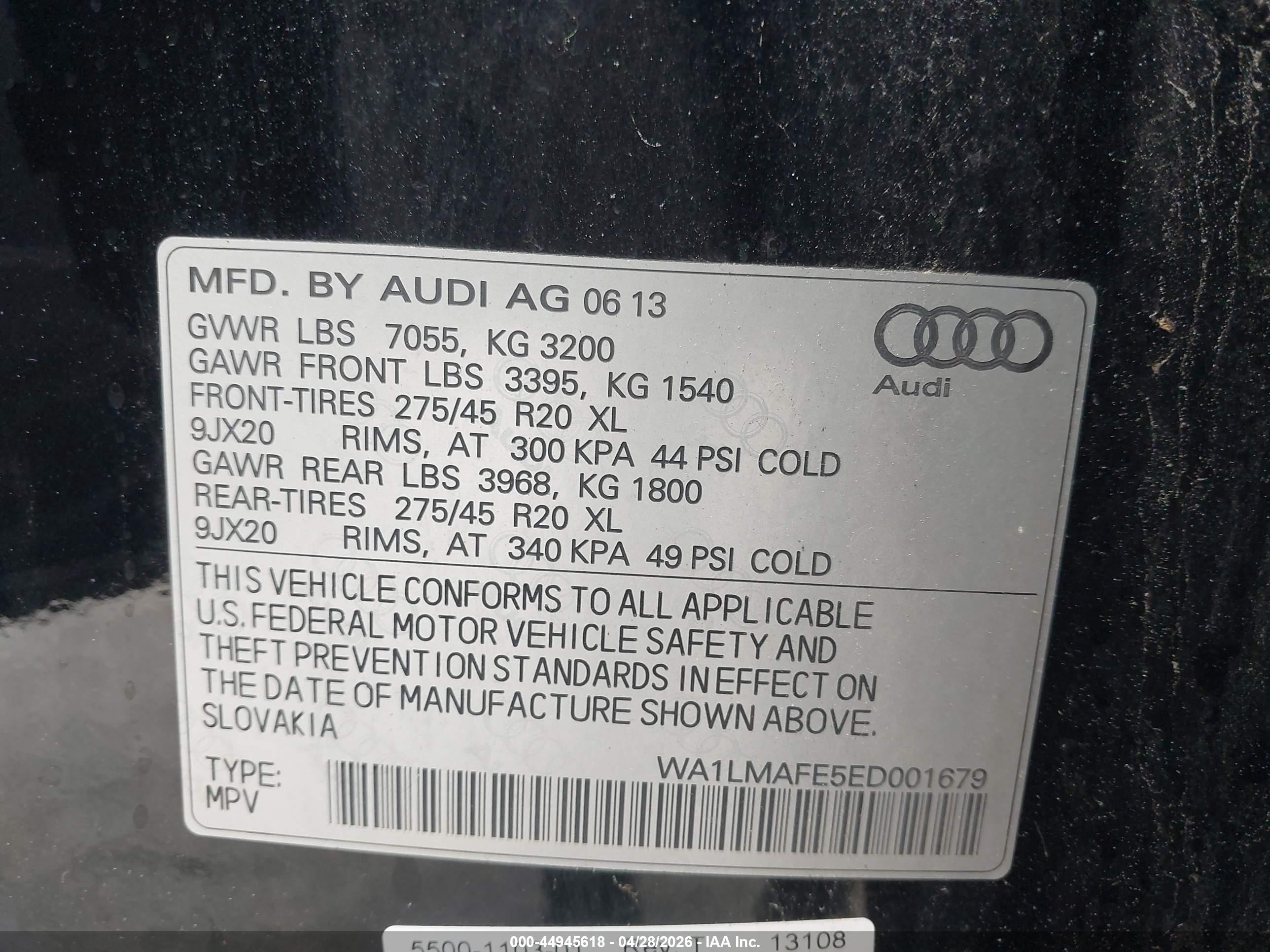 2014 Audi Q7 3.0 Tdi Premium Black vin: WA1LMAFE5ED001679