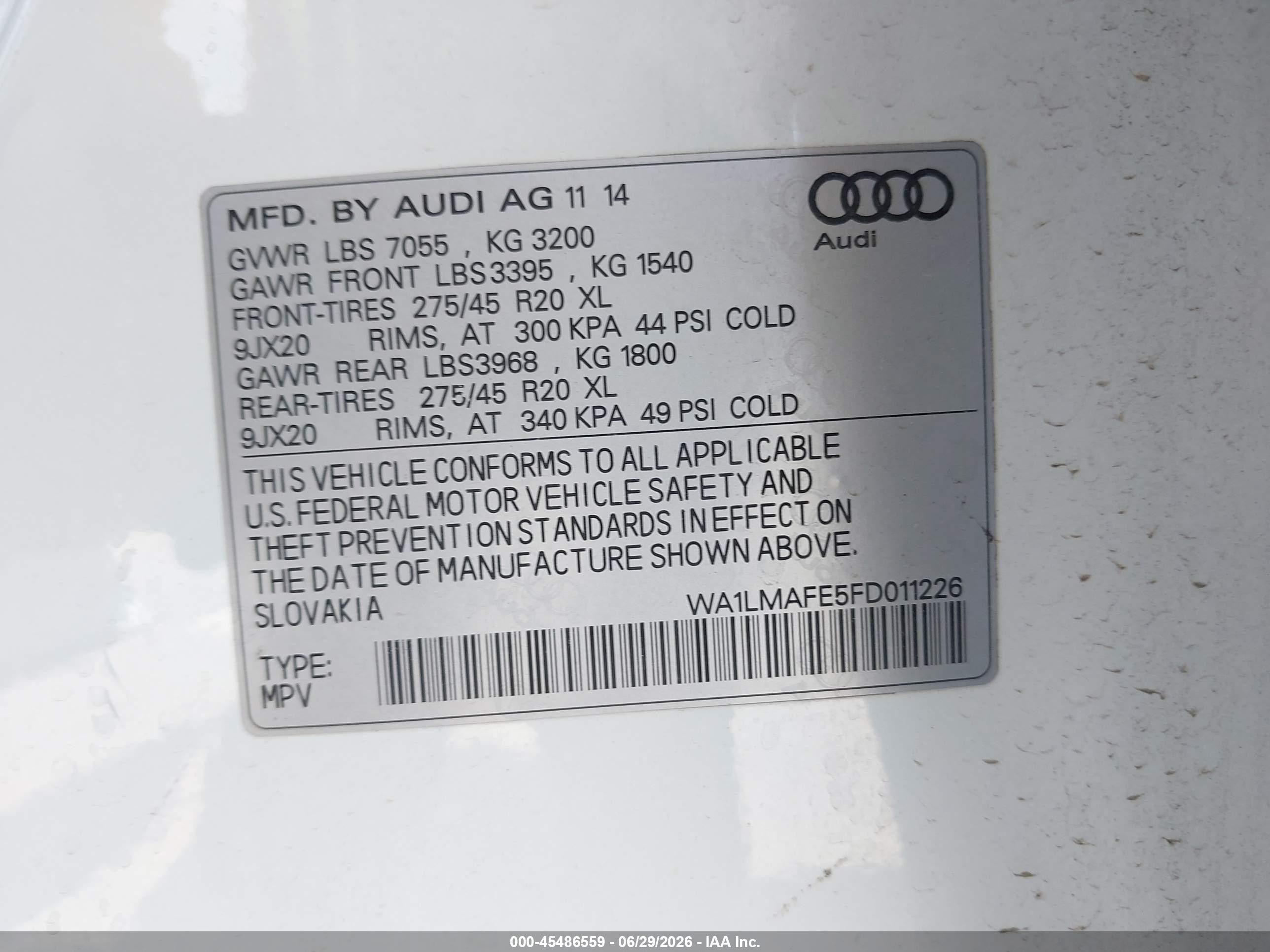 2015 Audi Q7 3.0 Tdi Premium White vin: WA1LMAFE5FD011226