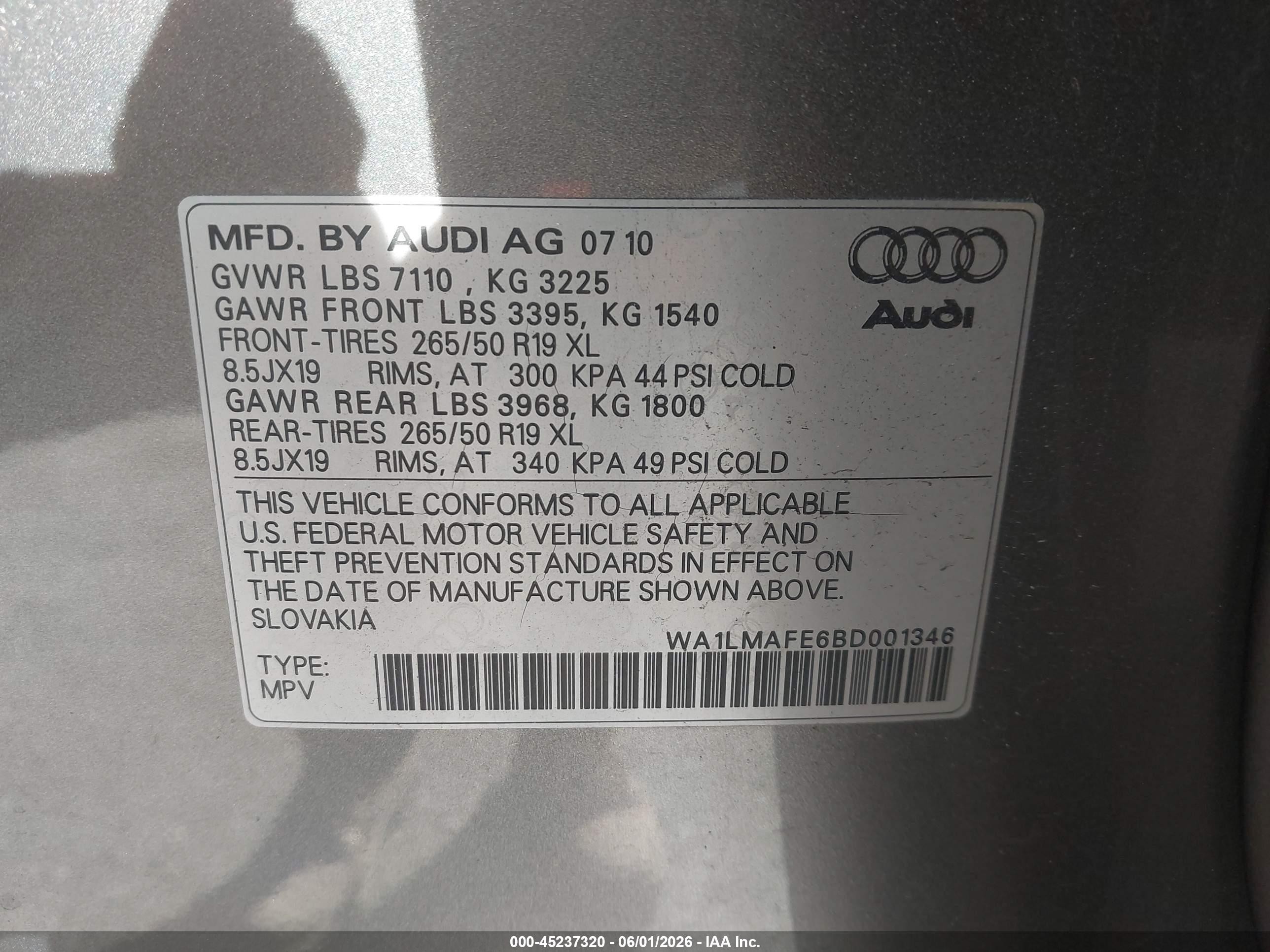 2011 Audi Q7 3.0 Tdi Premium Gray vin: WA1LMAFE6BD001346