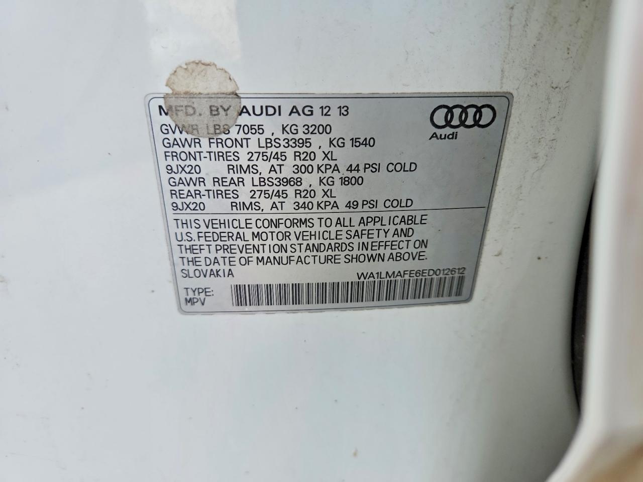 2014 Audi Q7 Premium Plus White vin: WA1LMAFE6ED012612