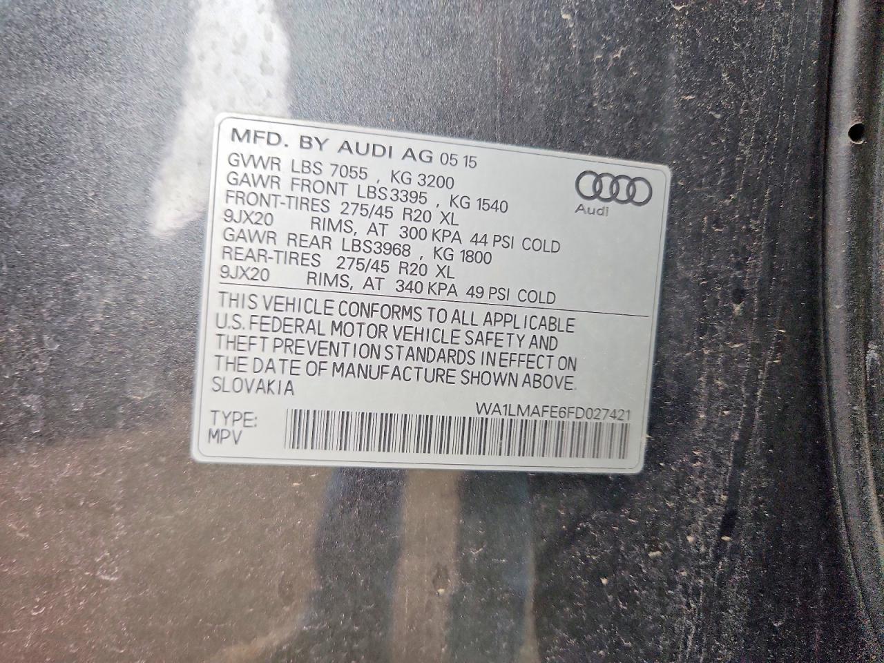 2015 Audi Q7 Tdi Premium Plus Gray vin: WA1LMAFE6FD027421