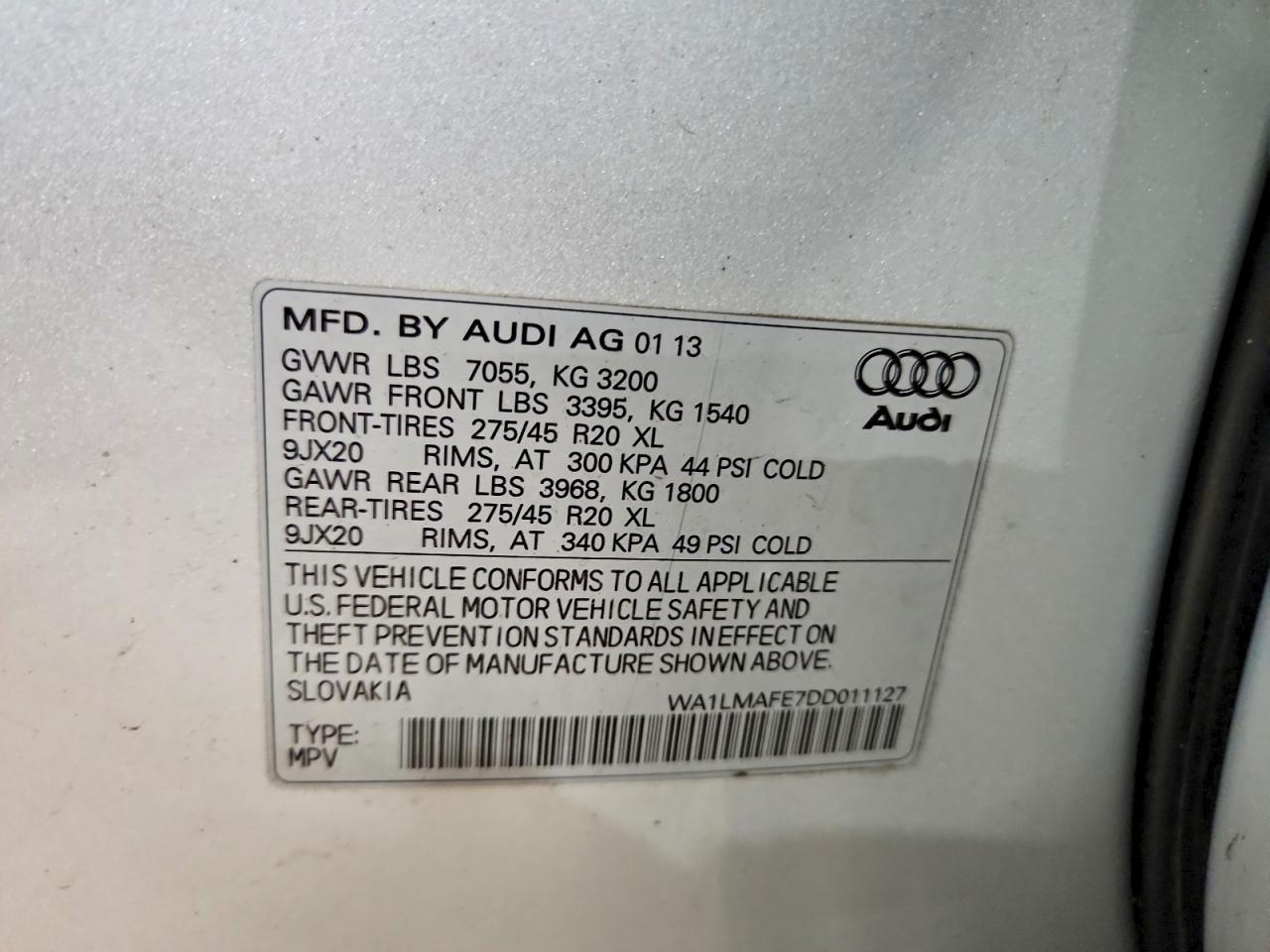 2013 Audi Q7 Premium Plus Silver vin: WA1LMAFE7DD011127