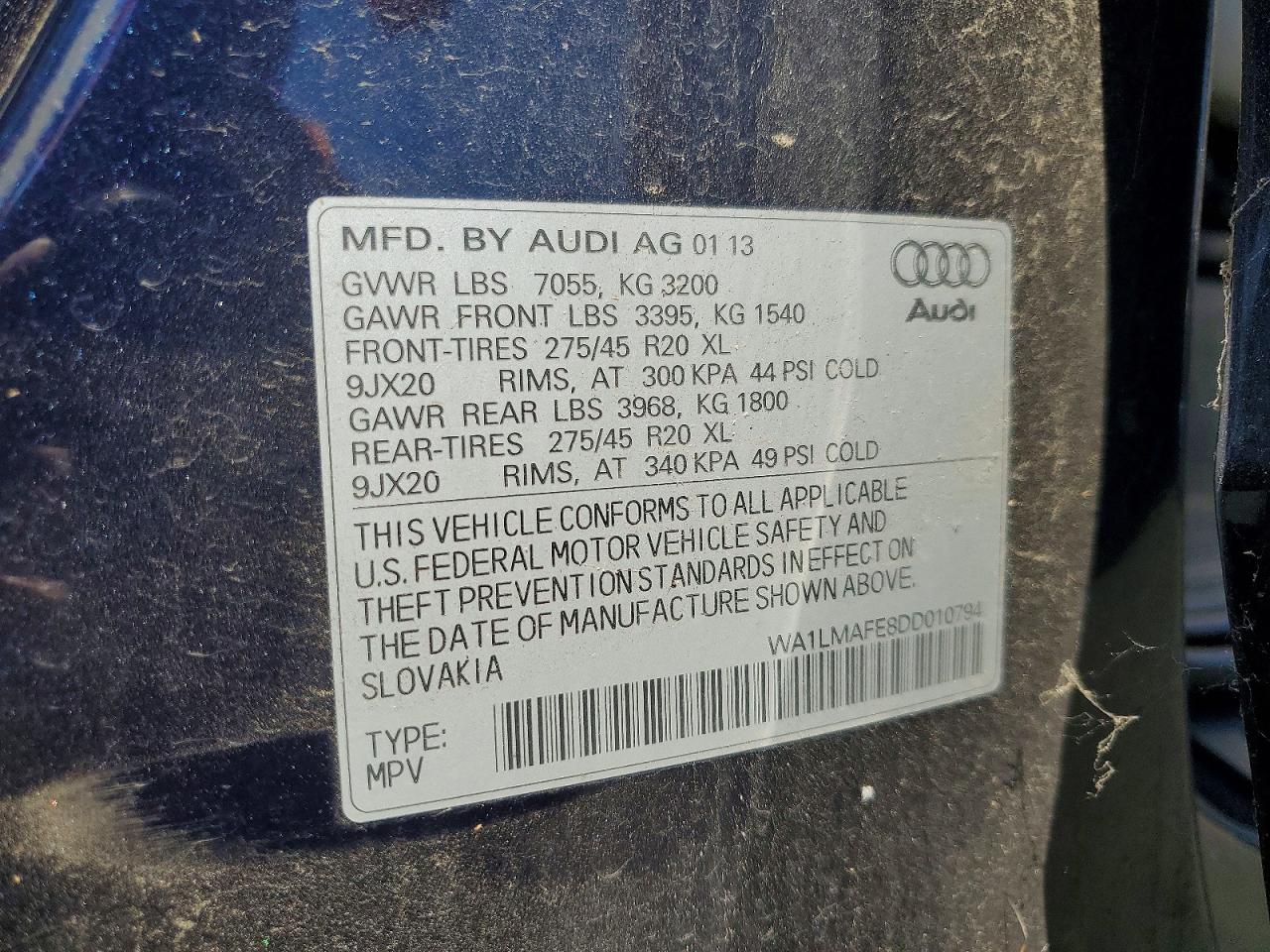 2013 Audi Q7 Premium Plus Blue vin: WA1LMAFE8DD010794