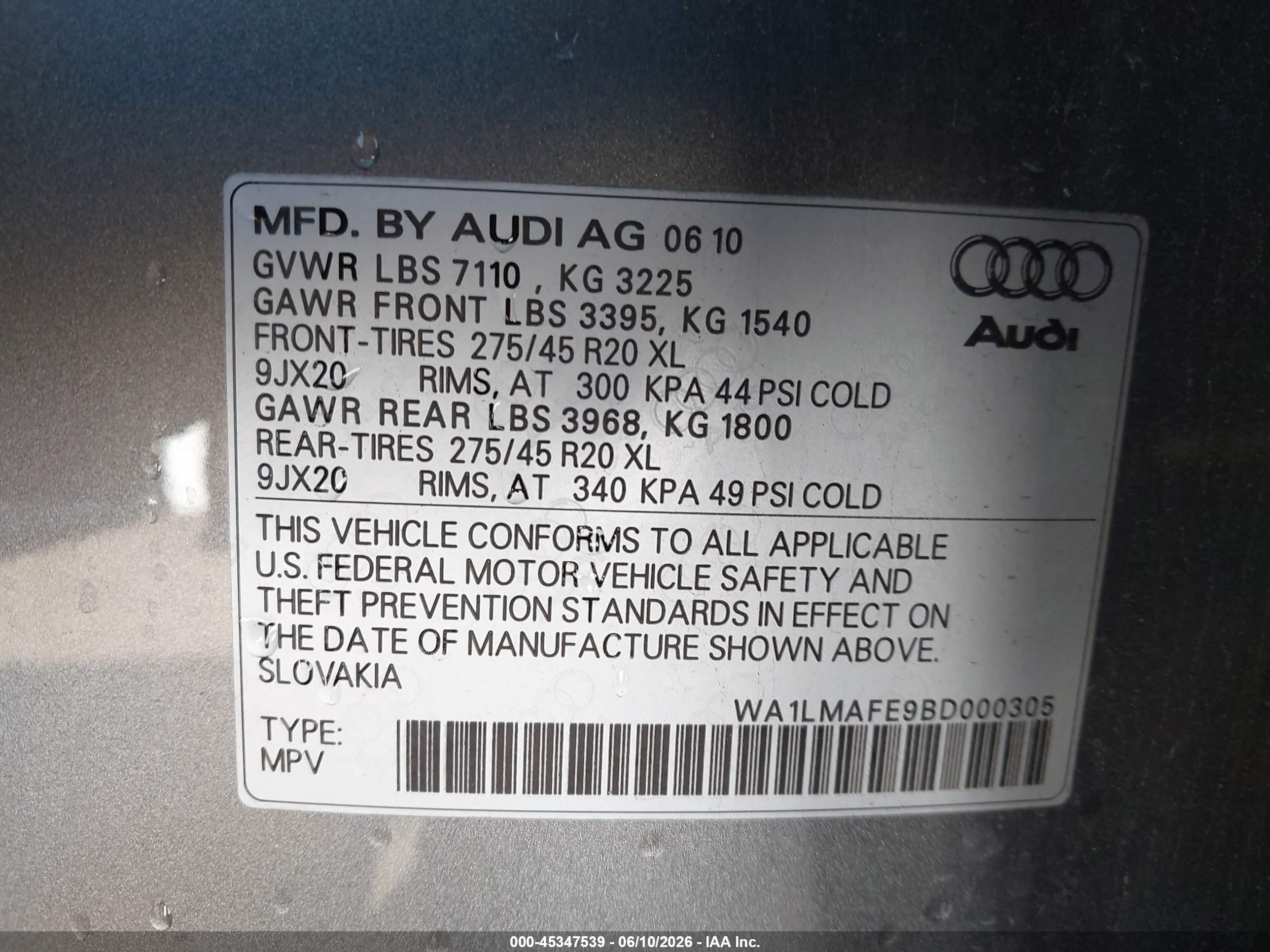 2011 Audi Q7 3.0 Tdi Premium Gray vin: WA1LMAFE9BD000305