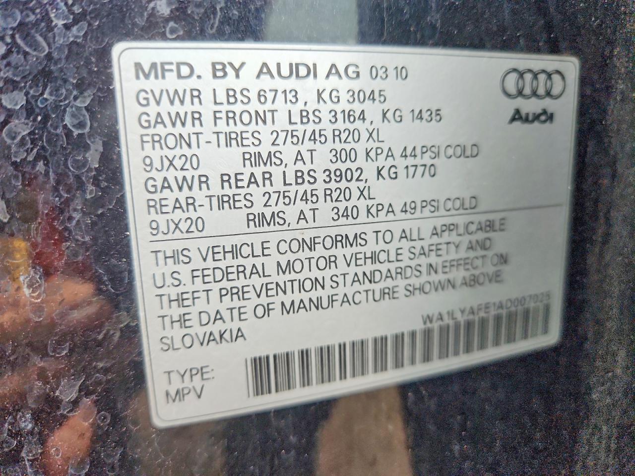 2010 Audi Q7 Premium Plus Black vin: WA1LYAFE1AD007025