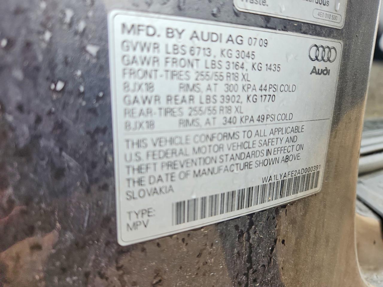2010 Audi Q7 Premium Plus Black vin: WA1LYAFE2AD000391